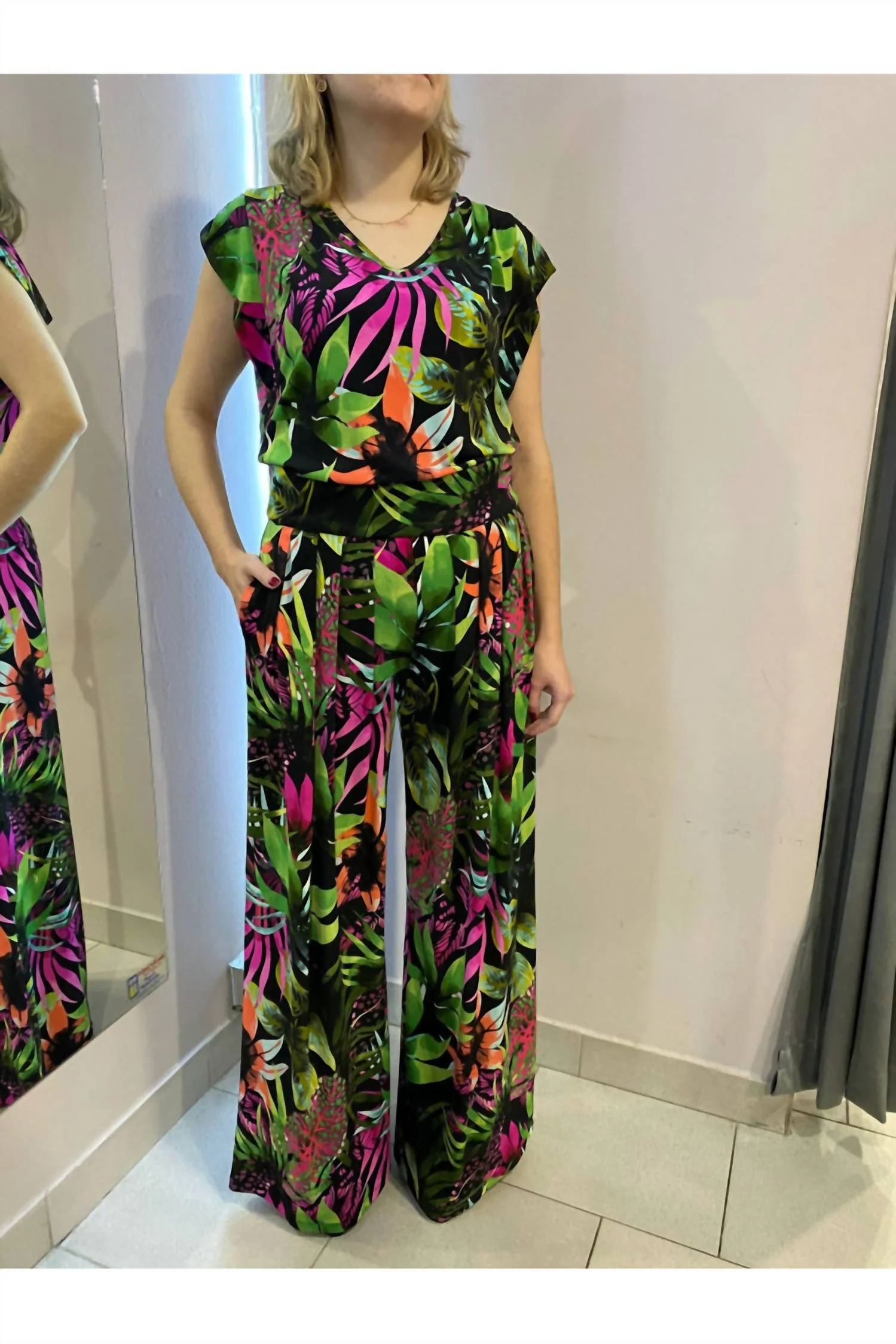 Knit Pant In Green Fushia