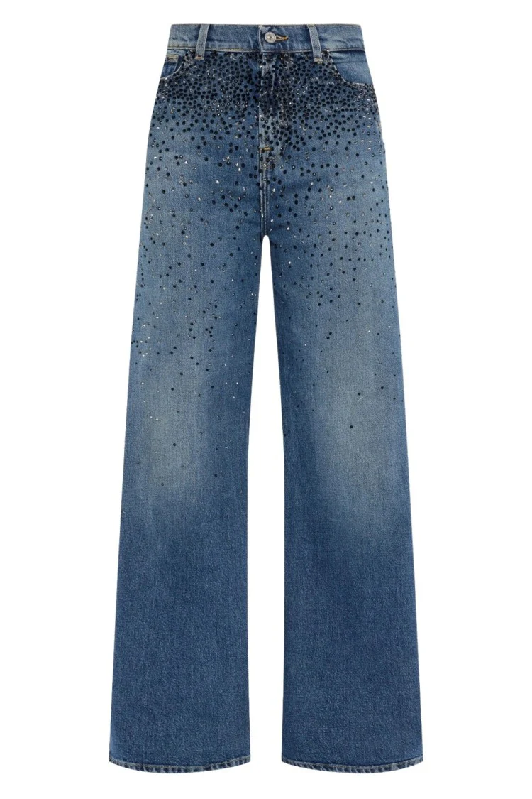 Low Slung Wide Leg Candy With Faded Crystals