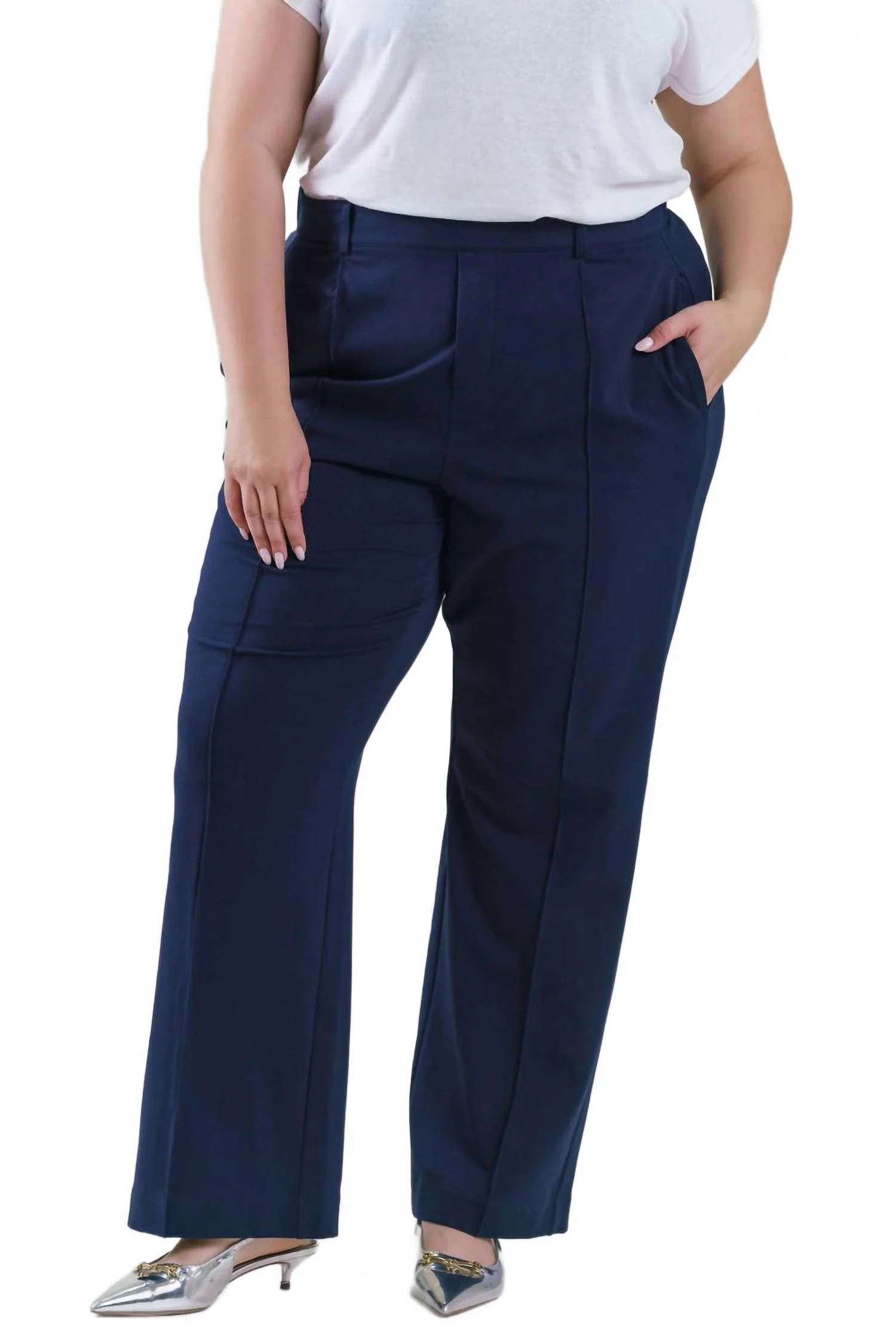 Knit Wide Leg Pleated Pant In Dark Indigo