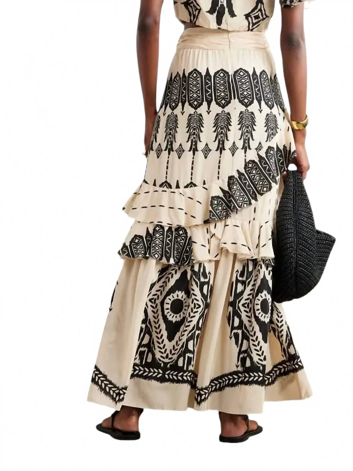 Walnut Canyon Tiered Ruffle Maxi Skirt In Ivory