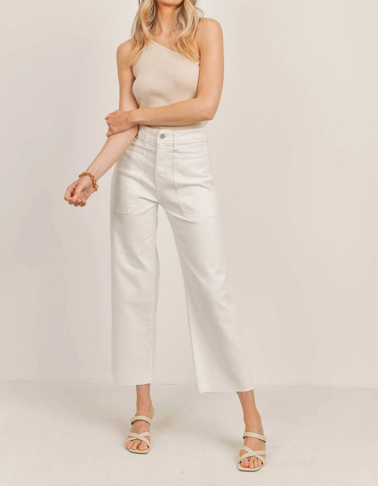 Utility Wide Leg Jeans In Off White