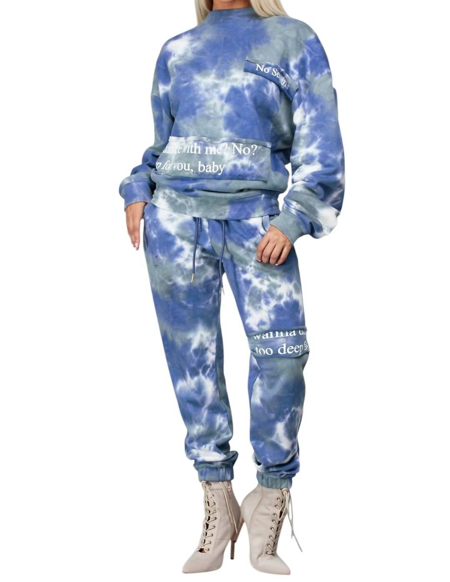 Denim Stonewashed Jogger Set In Blue