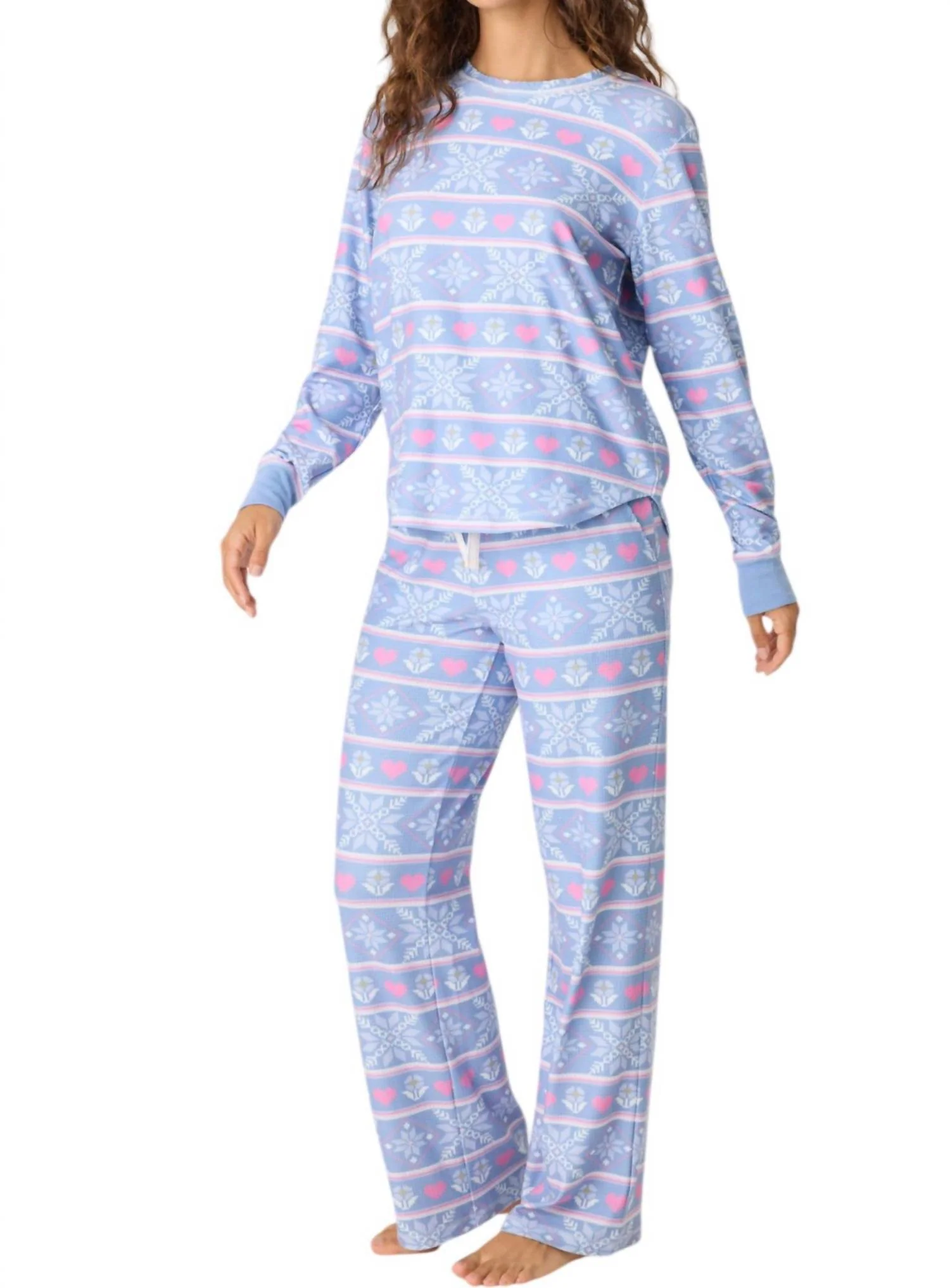 Mountain Bound Thermal Velour Pajama Set In Blue