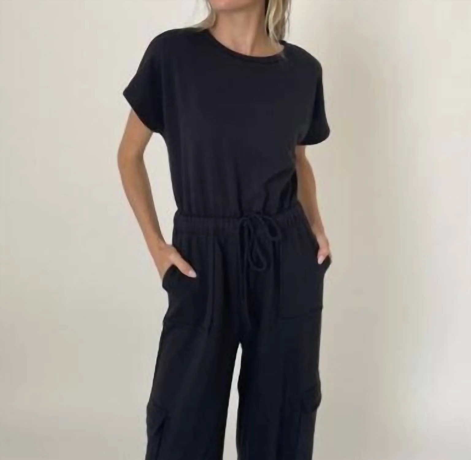 Phoenix Terry Pocket Jumpsuit In Black