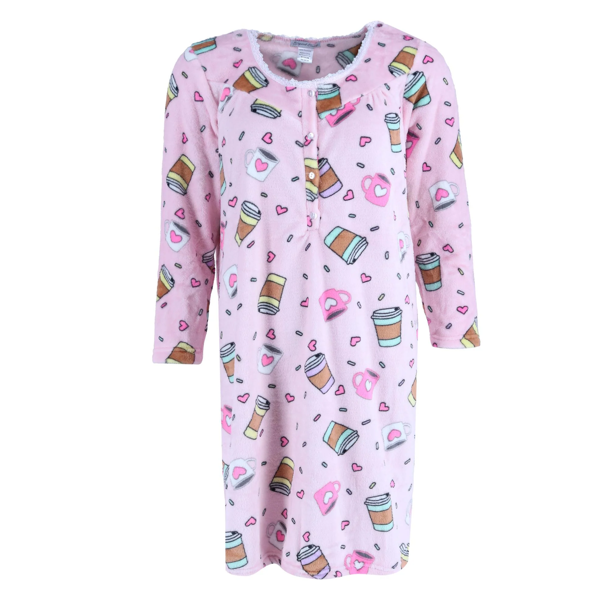 Women's Plush Coffee Print Sleep Gown