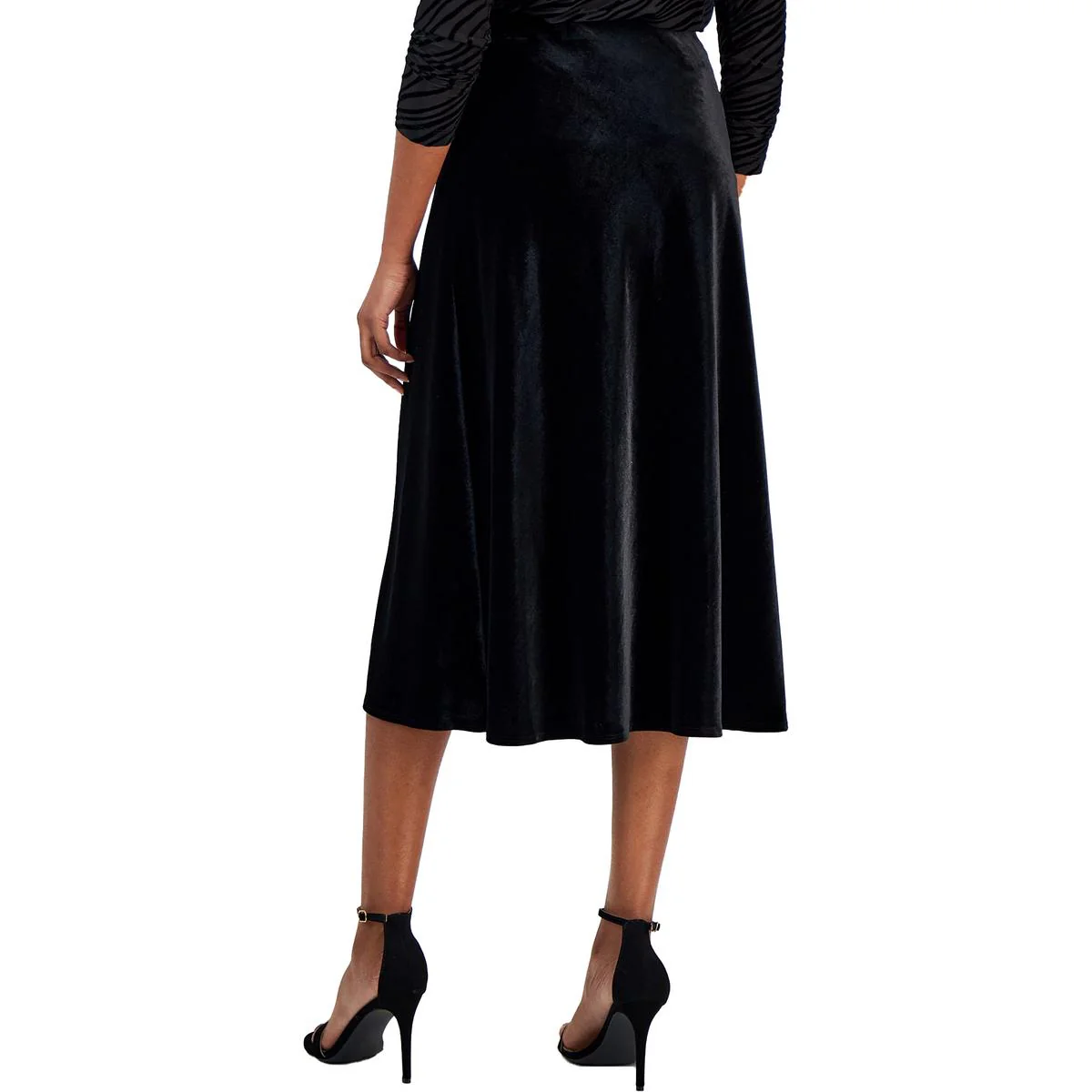Womens Solid Velvet Midi Skirt