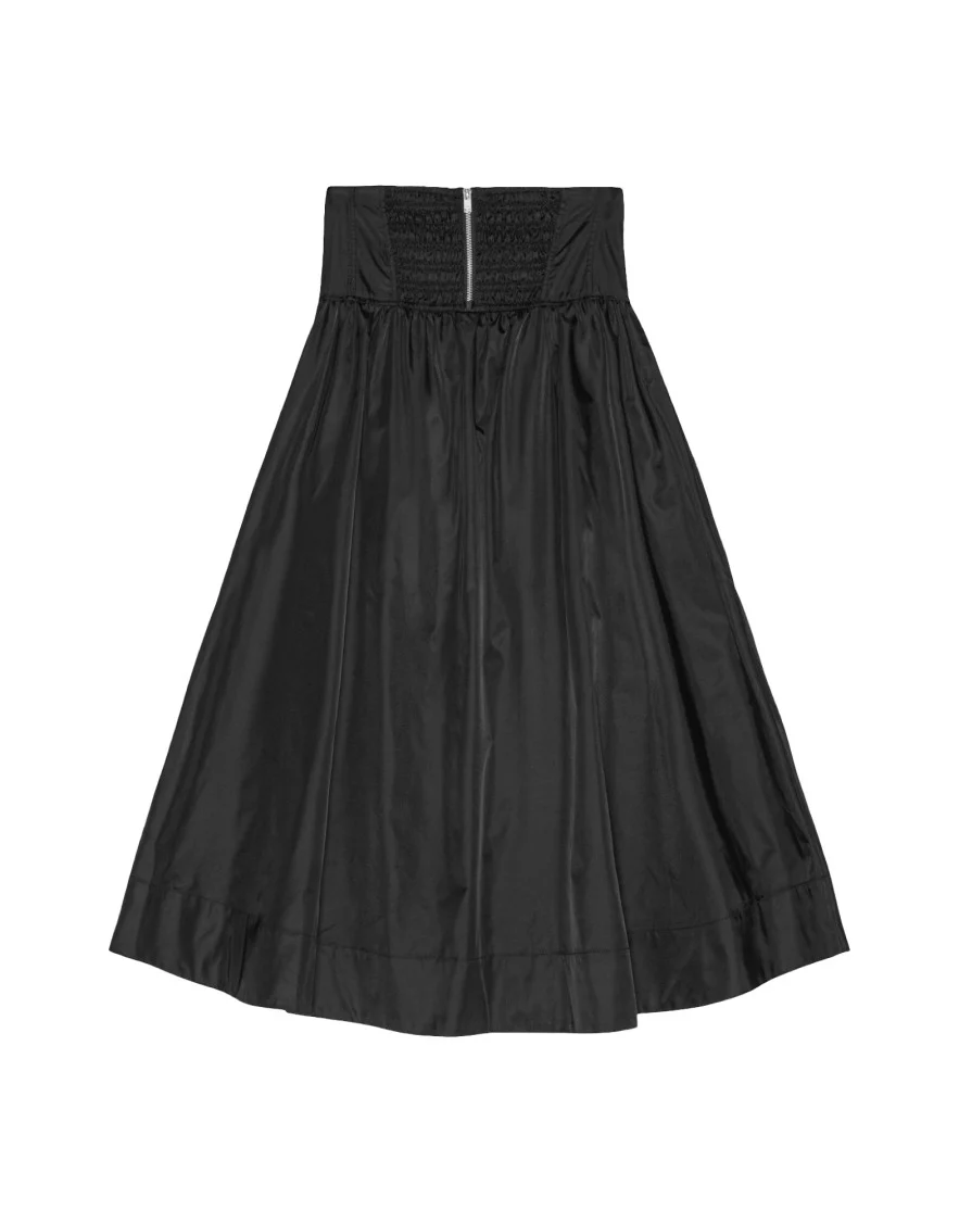 Long Black Nylon Skirt With Fitted Waistband