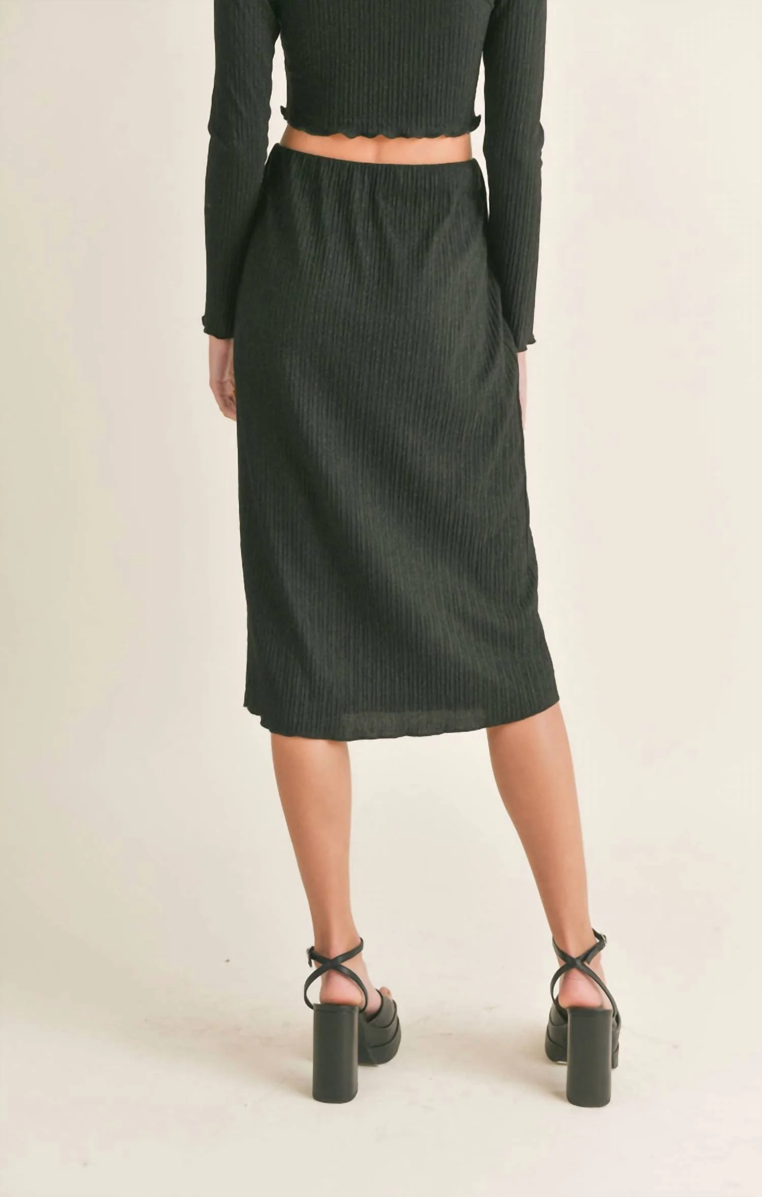 Nelly Lettuce Hem Midi Skirt In Black
