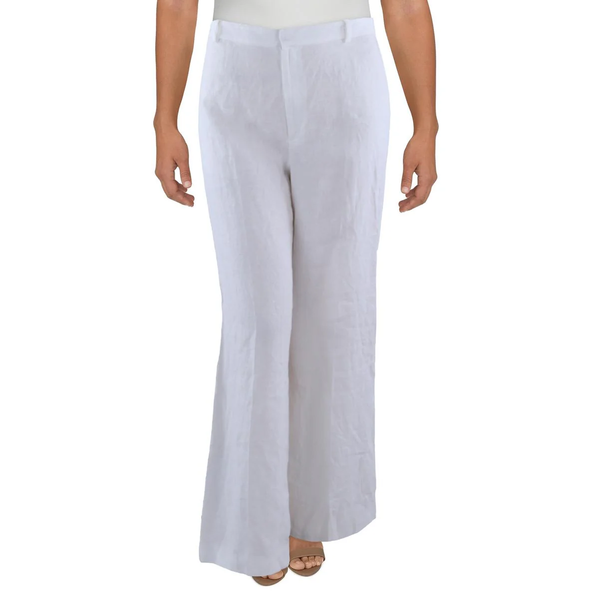 Womens High-Rise Linen Wide Leg Pants