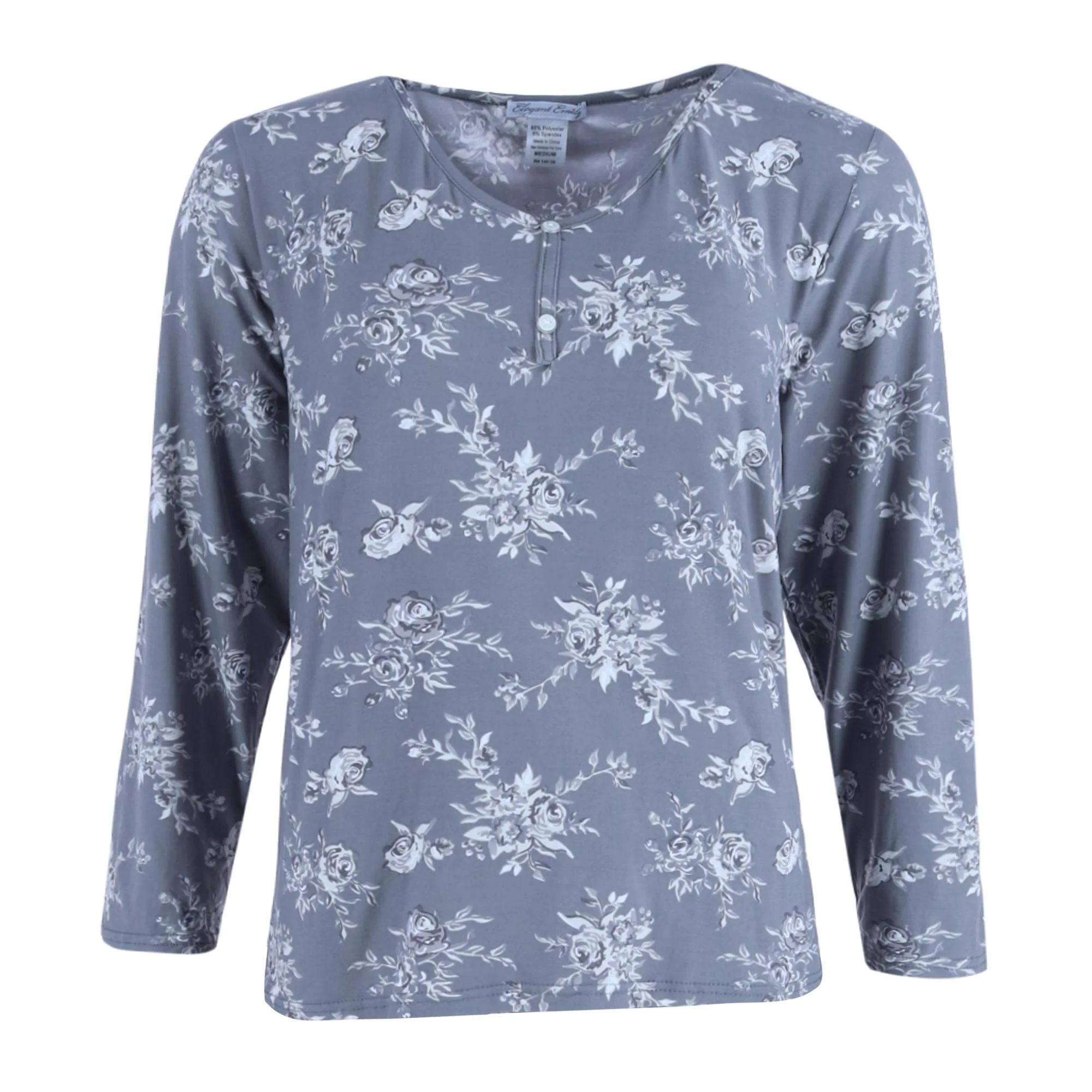 Women's Plus Henley & Pant Grey Floral Set