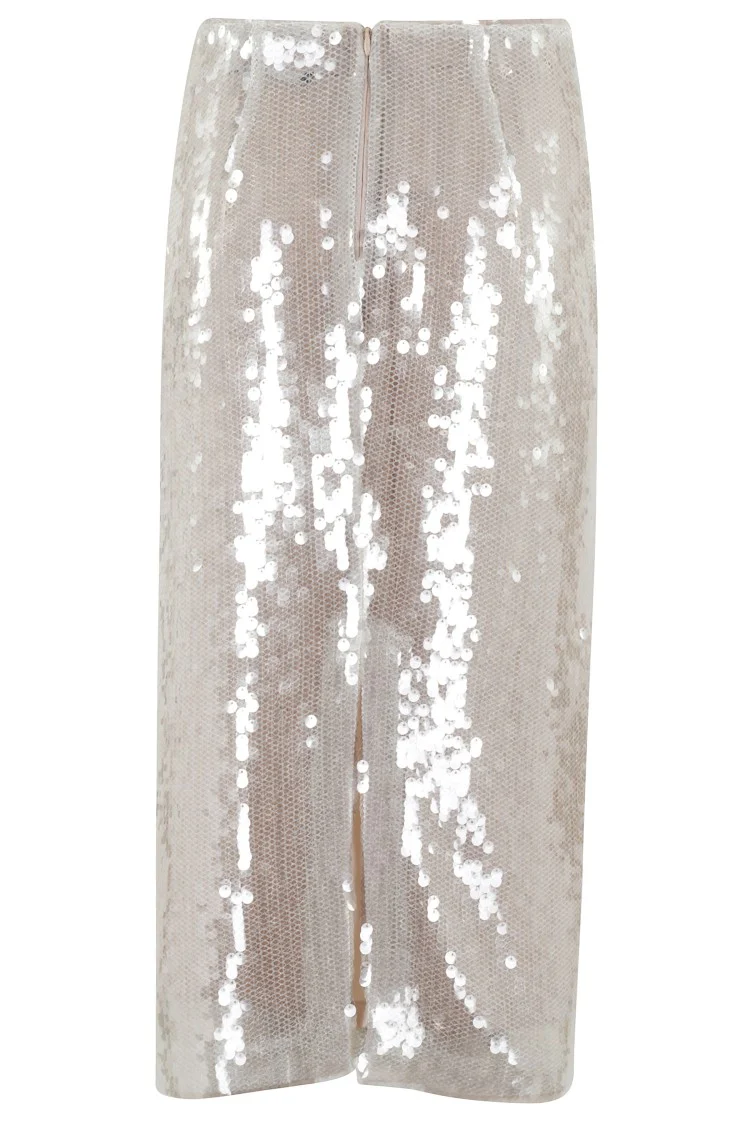 White Sequined Mesh Skirt