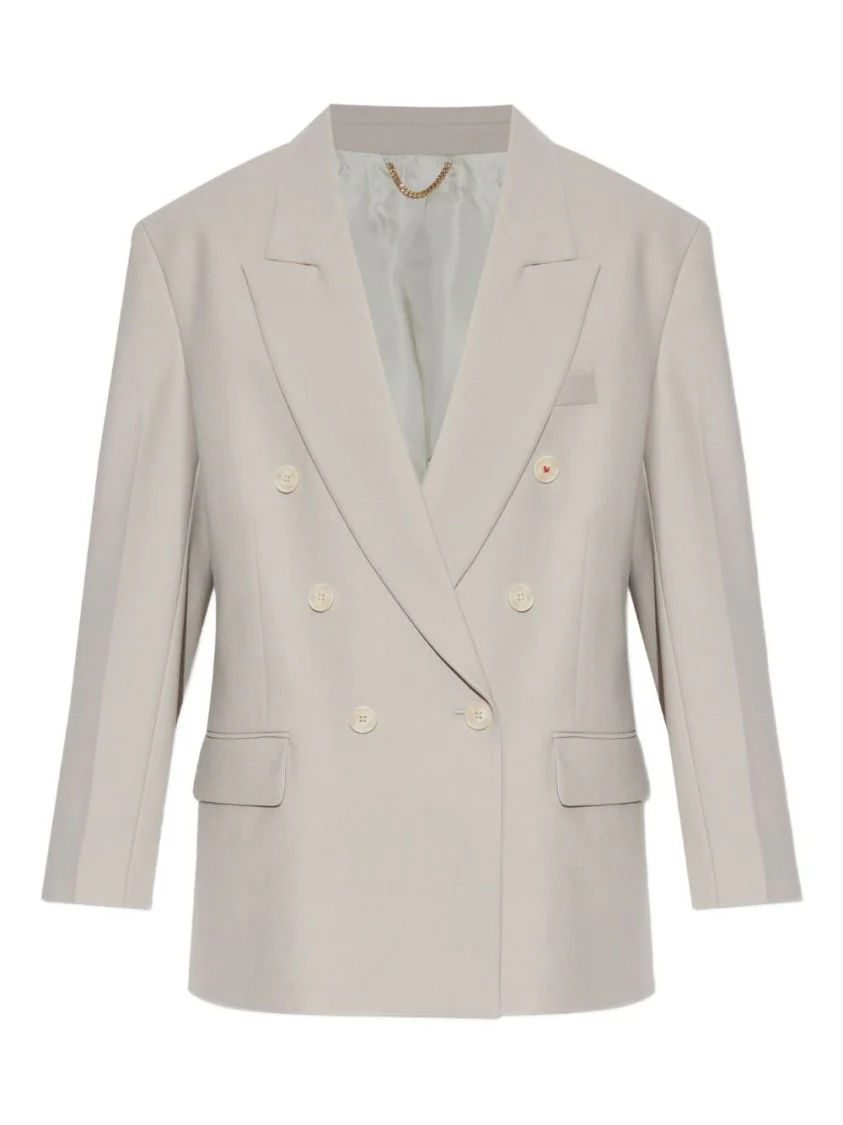 Light Grey Double-Breasted Blazer With Notched Lapels