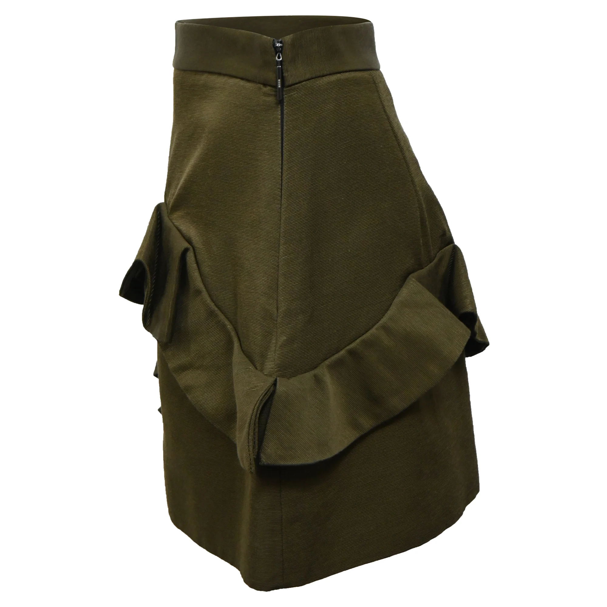 MSGM Ruffle Trim Mini Skirt in Green Cotton