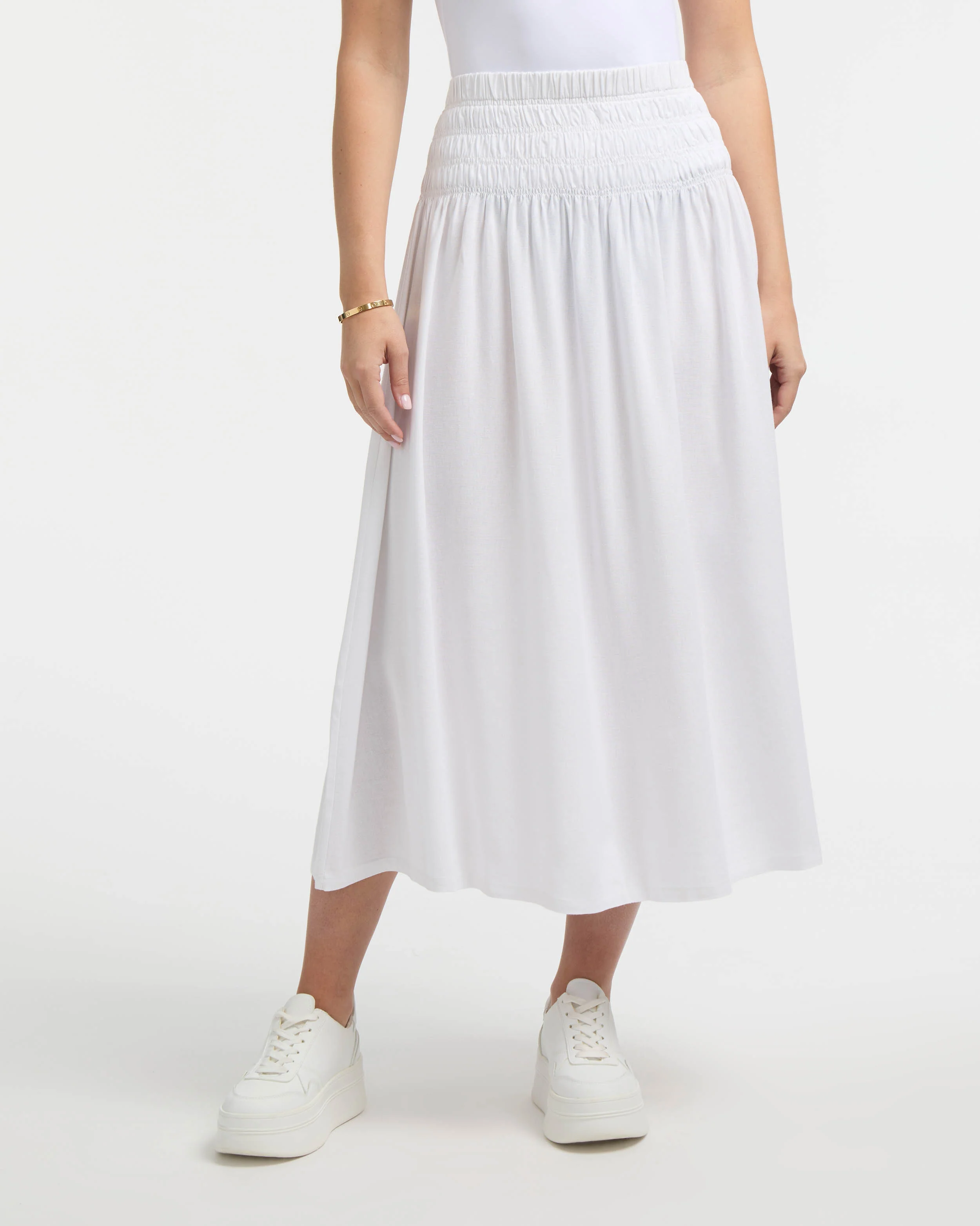 Ellen Tracy Women’s Smocked Waist Linen-Blend Skirt