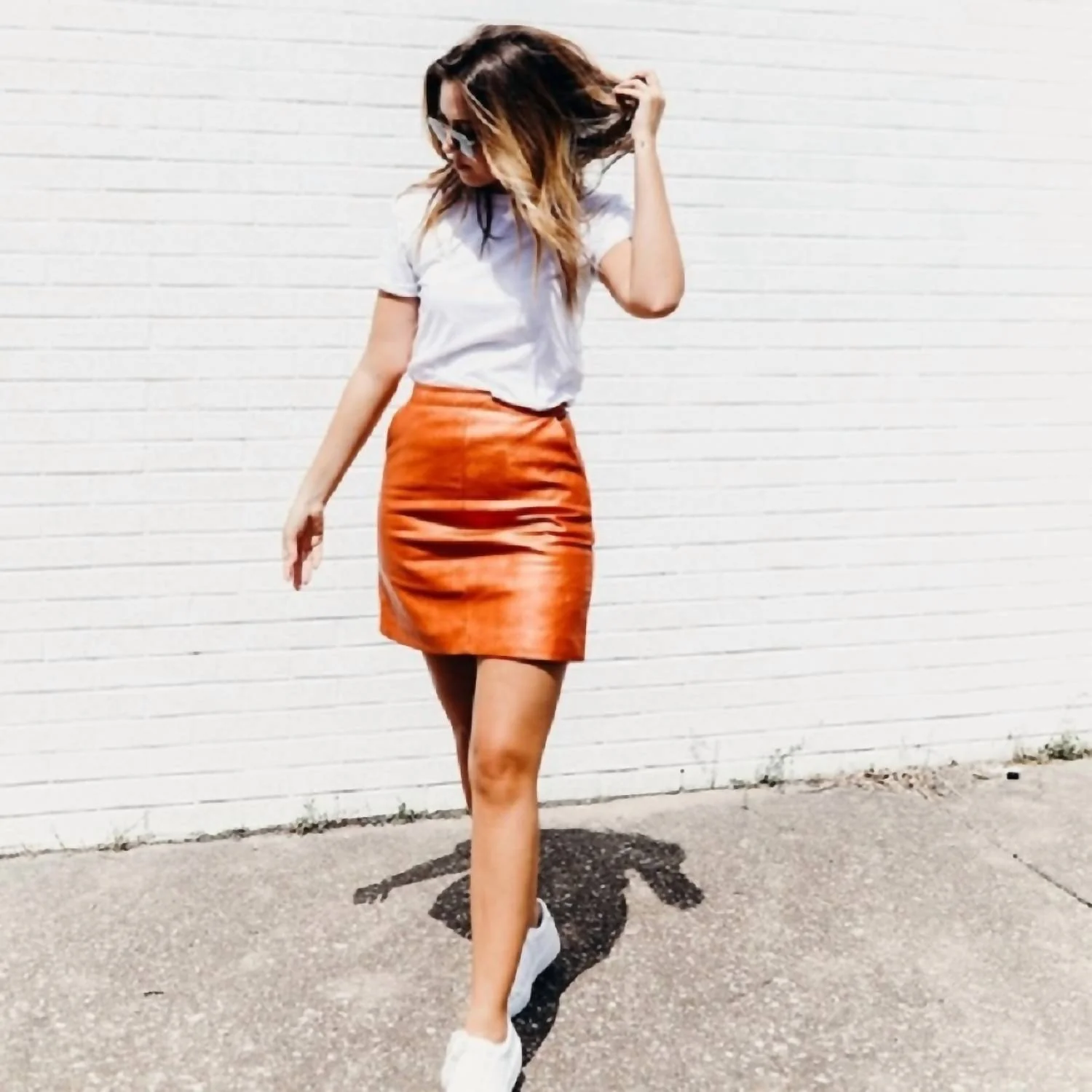 Mini Faux Leather Skirt In Orange