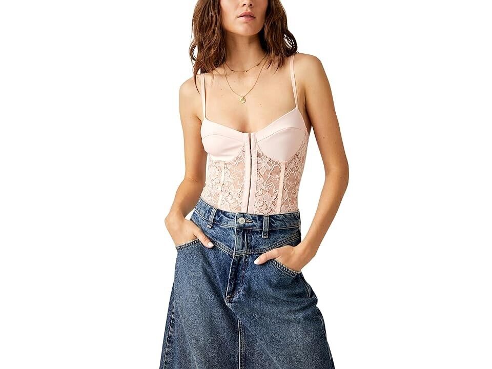 Free People Bodysuit Women Medium Pink Eyelet Lace Night Rhythm One-Piece ERK116