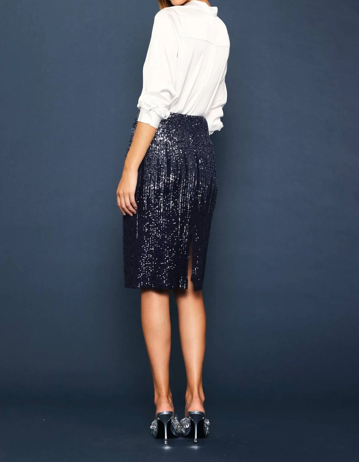 Ombre Sequin Pencil Skirt In Navy