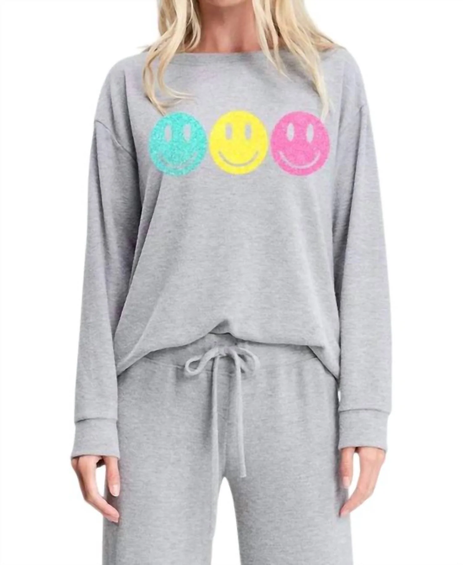 Smile Loungewear Set In Heather Grey