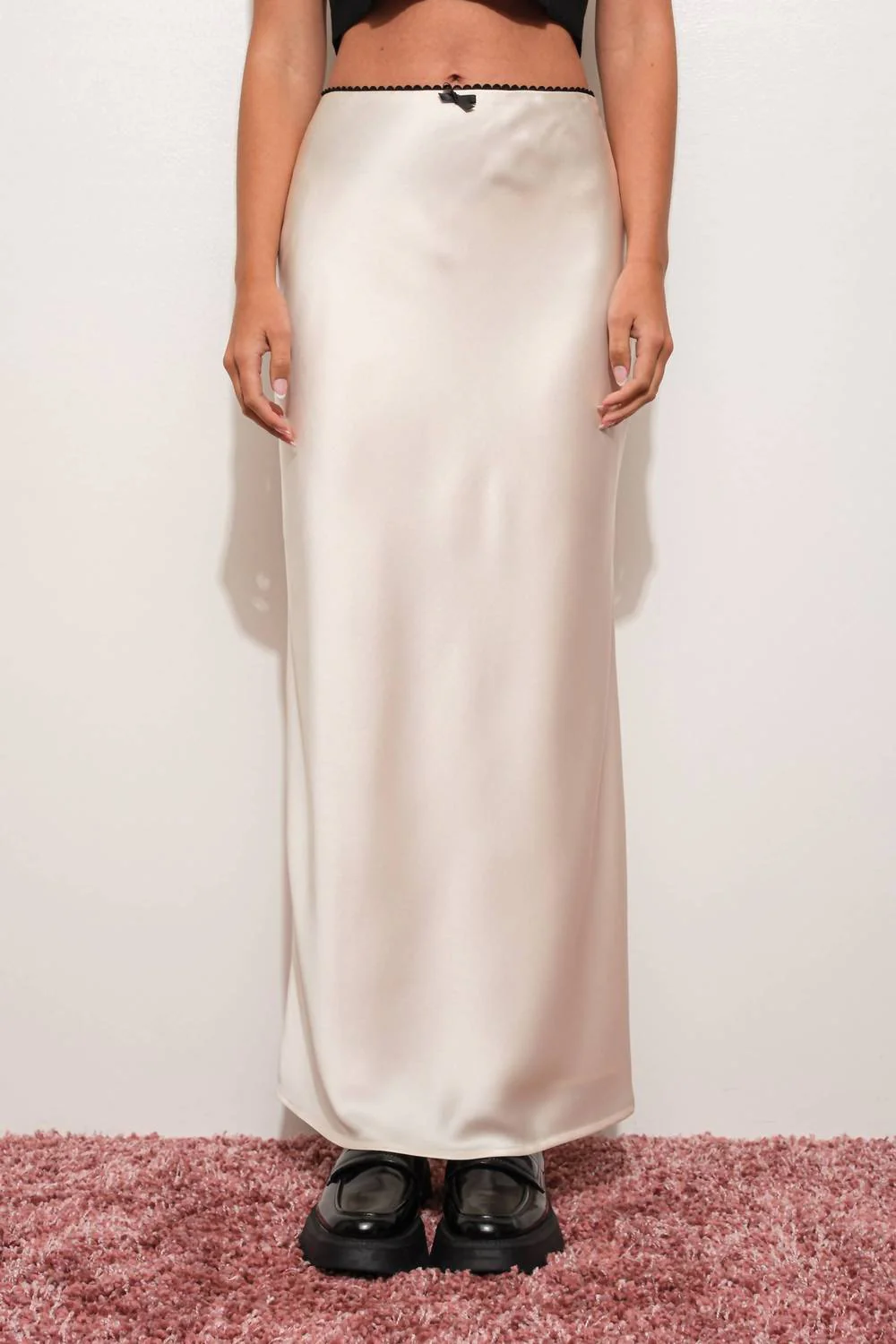 Bias Cut Satin Maxi Skirt In Cream