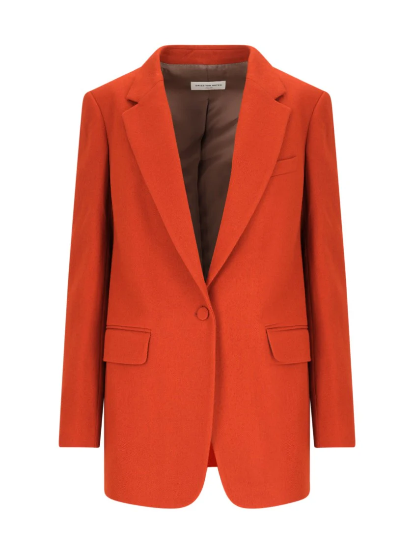 Single-Breasted Blazer In Orange Wool
