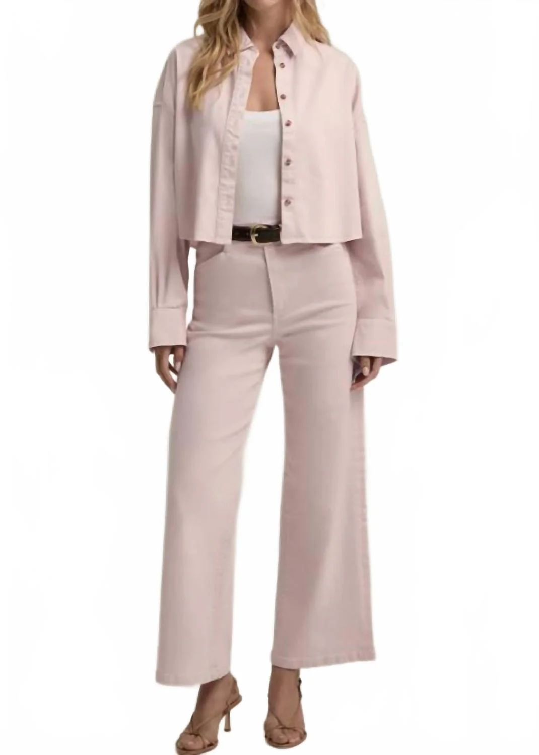 Mischa Wide Ankle Jeans In Pale Pink