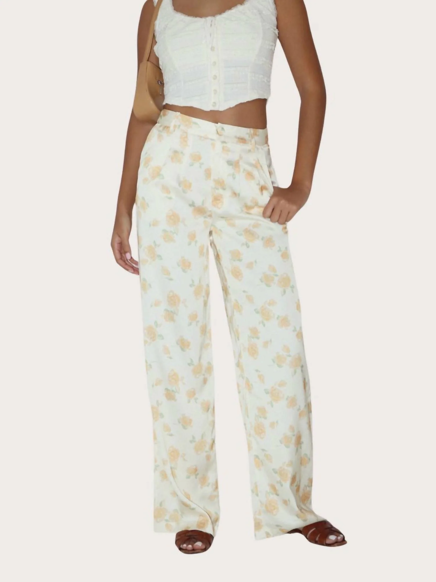 Luna Floral Satin Pants In Ivory