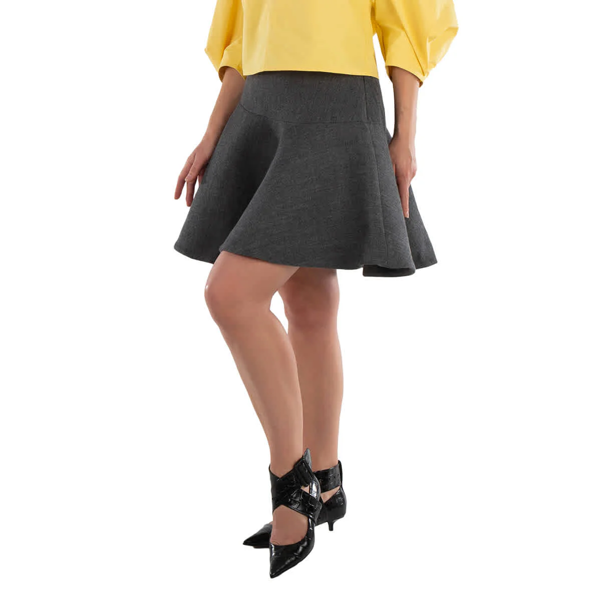 Jil Sander Ladies Antracite Flared Wool Mini Skirt