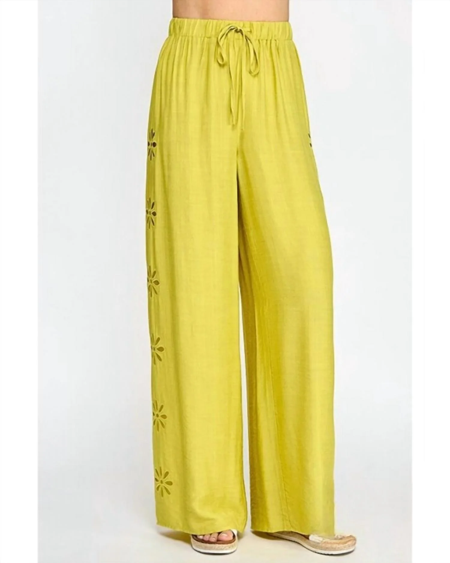 Flower Cut Out With Embroidery Pants In Citron