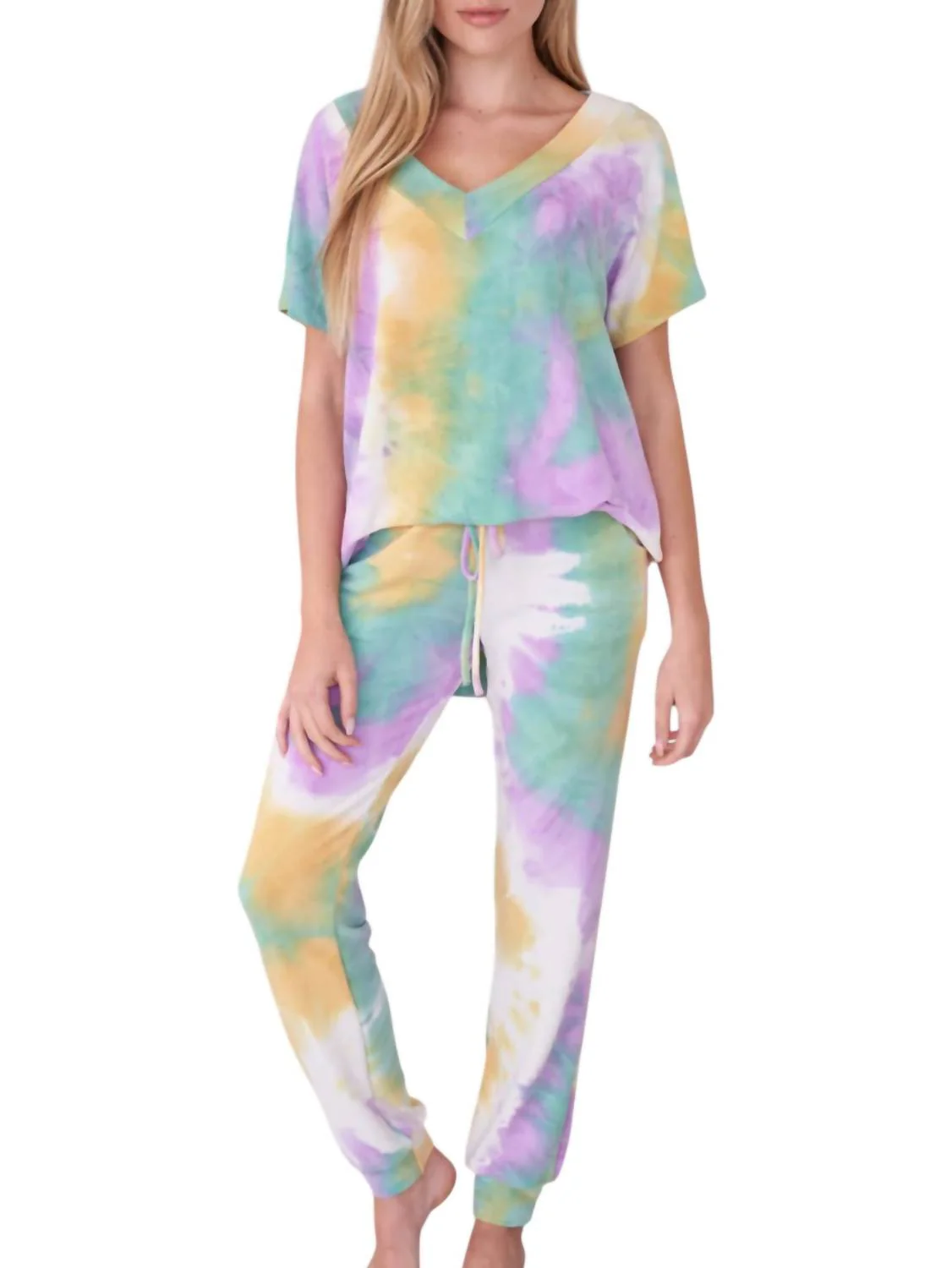 Deja Tie Dye Loungewear Set In Blue Multi