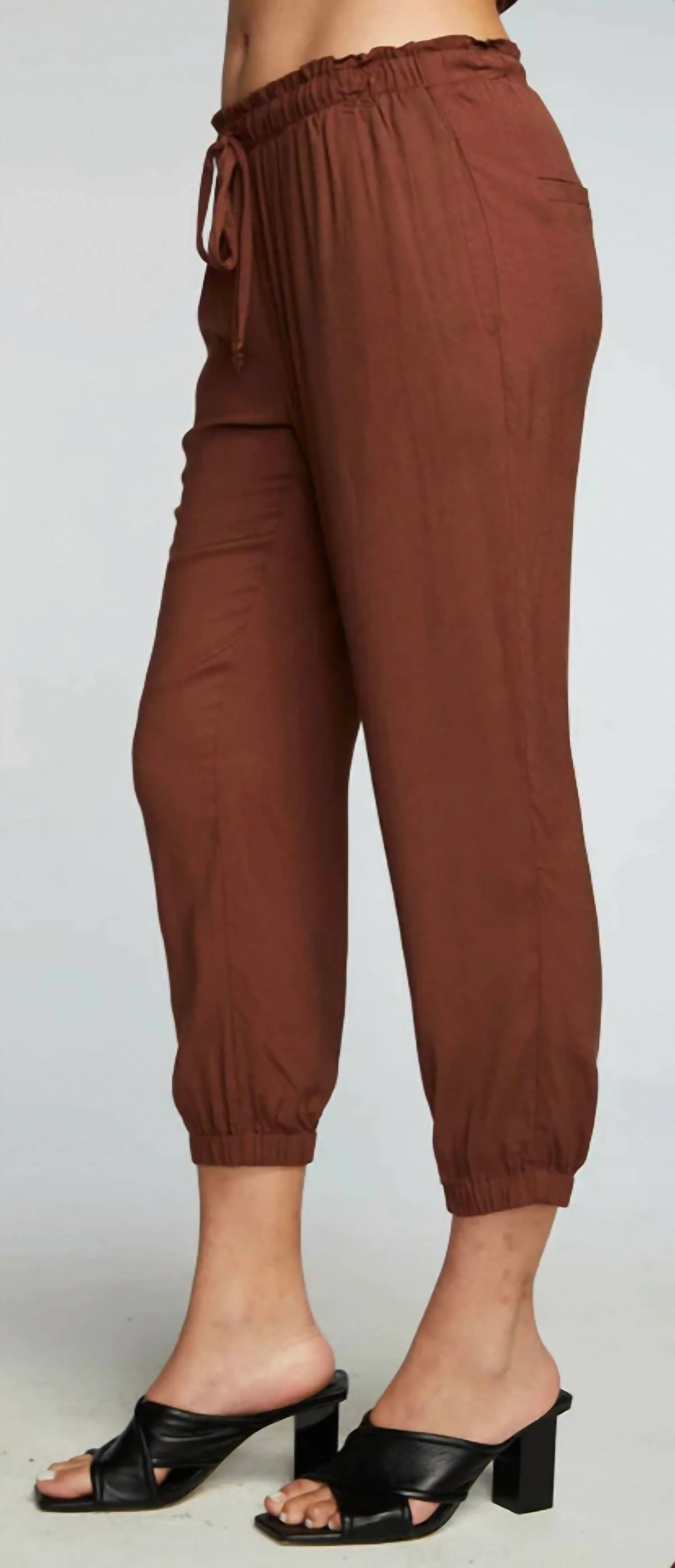 Heirloom Wovens Cropped Paperbag Waist Pant In Cappuccino