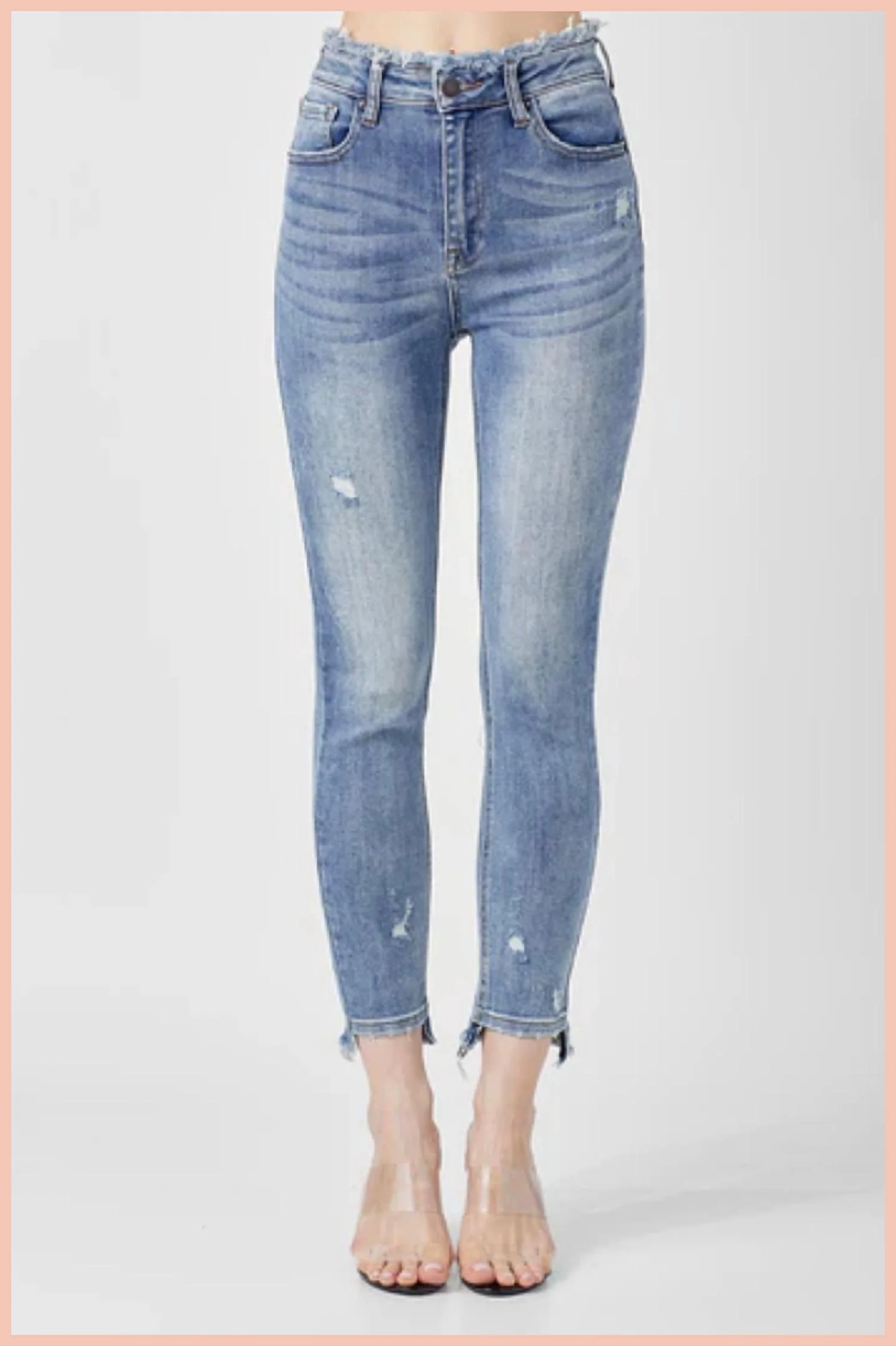 High Rise Frayed Waist Skinny In Light Wash