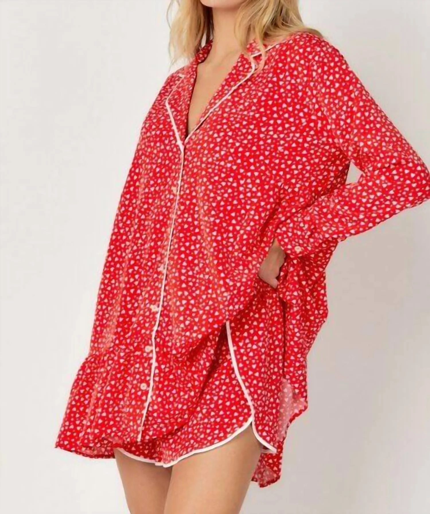 Heart Print Pajama Set In Red