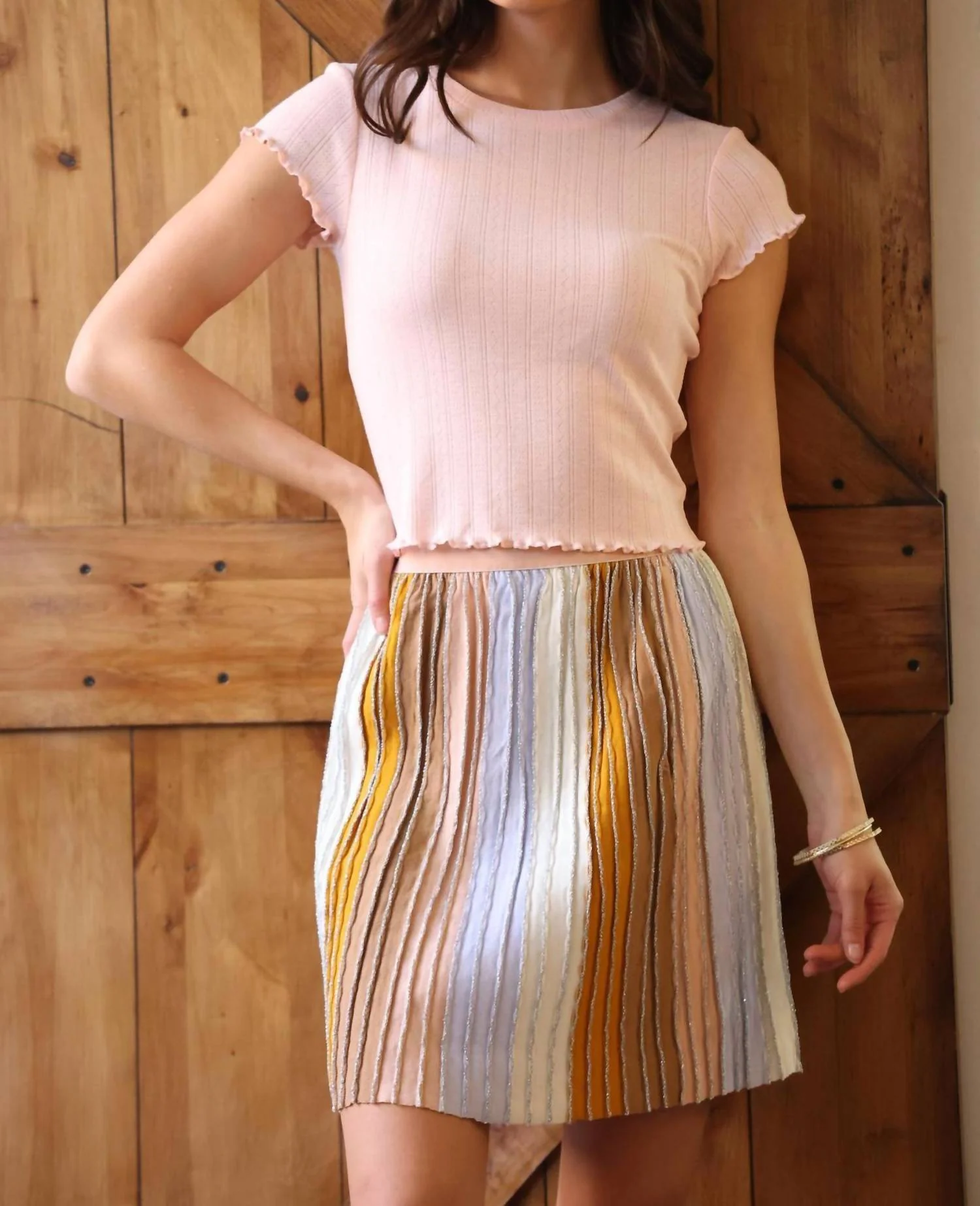 Knit Mini Skirt In Pastels And Earthy