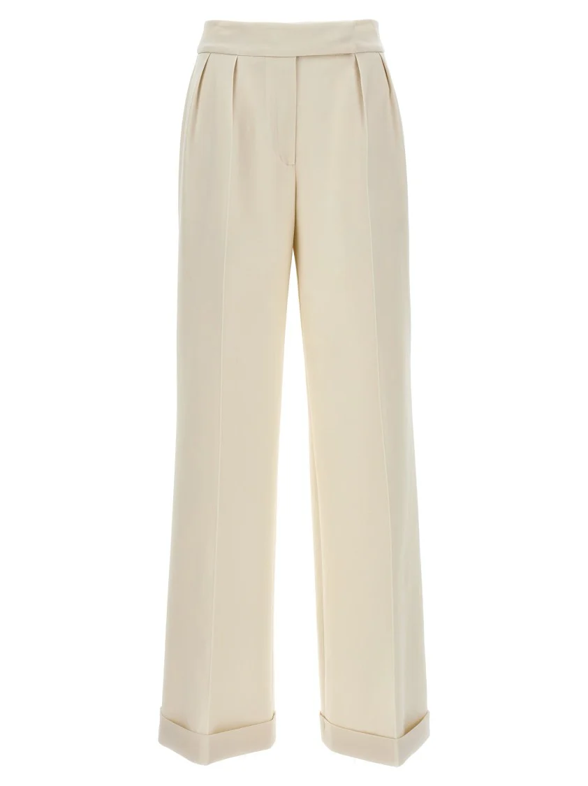 Wide Leg Stretch Wool Jersey Trousers