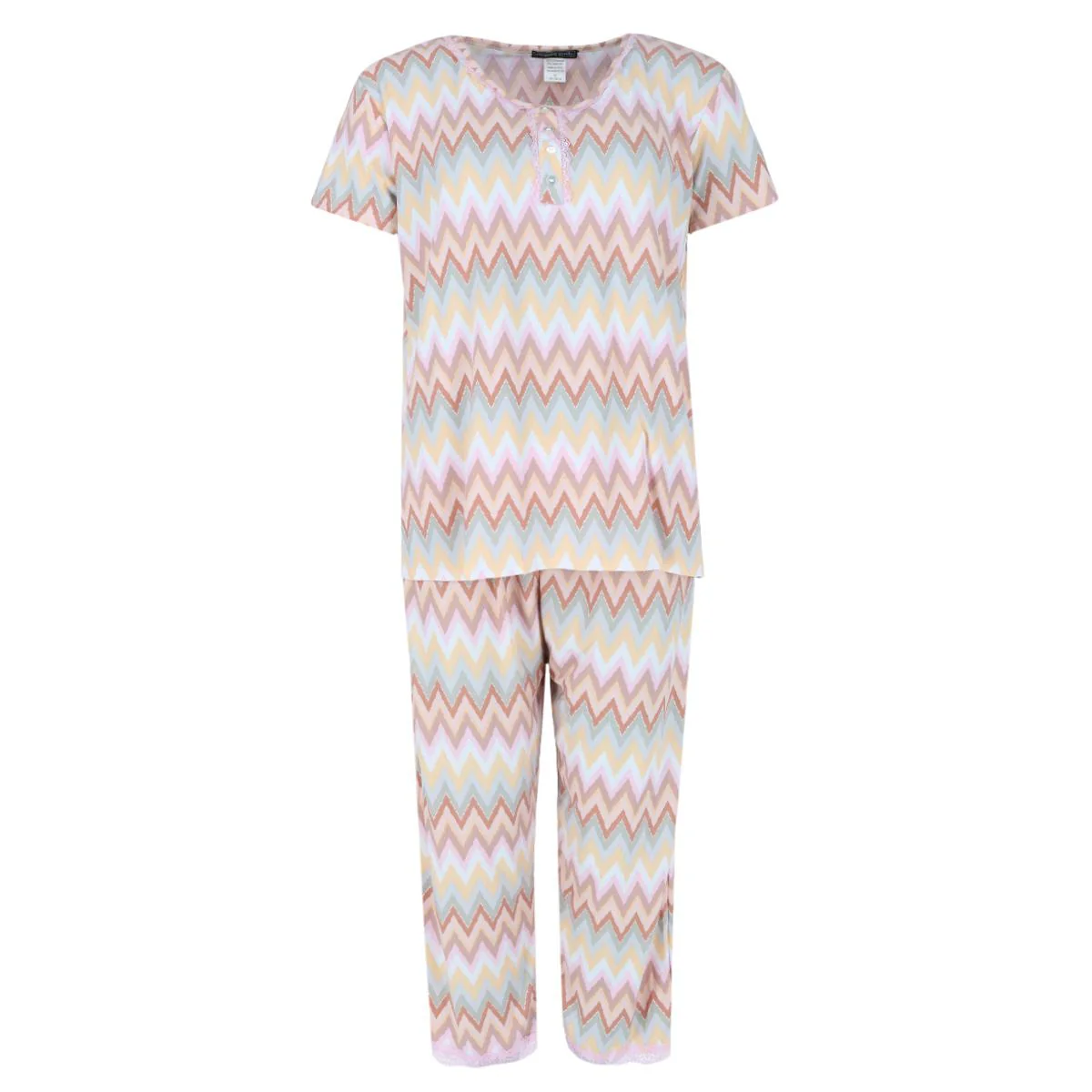 Women's Plus Size Chevron Multicolor Short Sleeve Capri Set