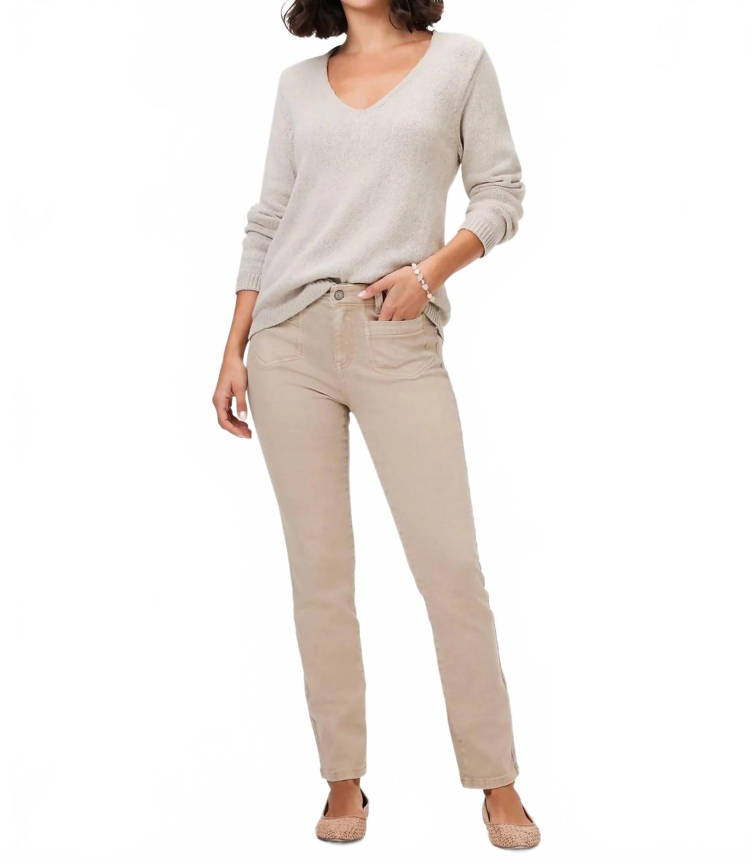 Mid Rise Straight Pocket Jeans In Beige