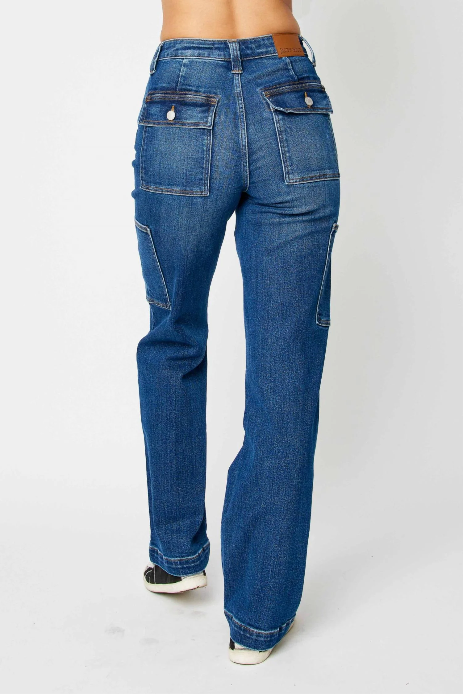 High Waist Cargo Bootcut Jeans In Dark Wash