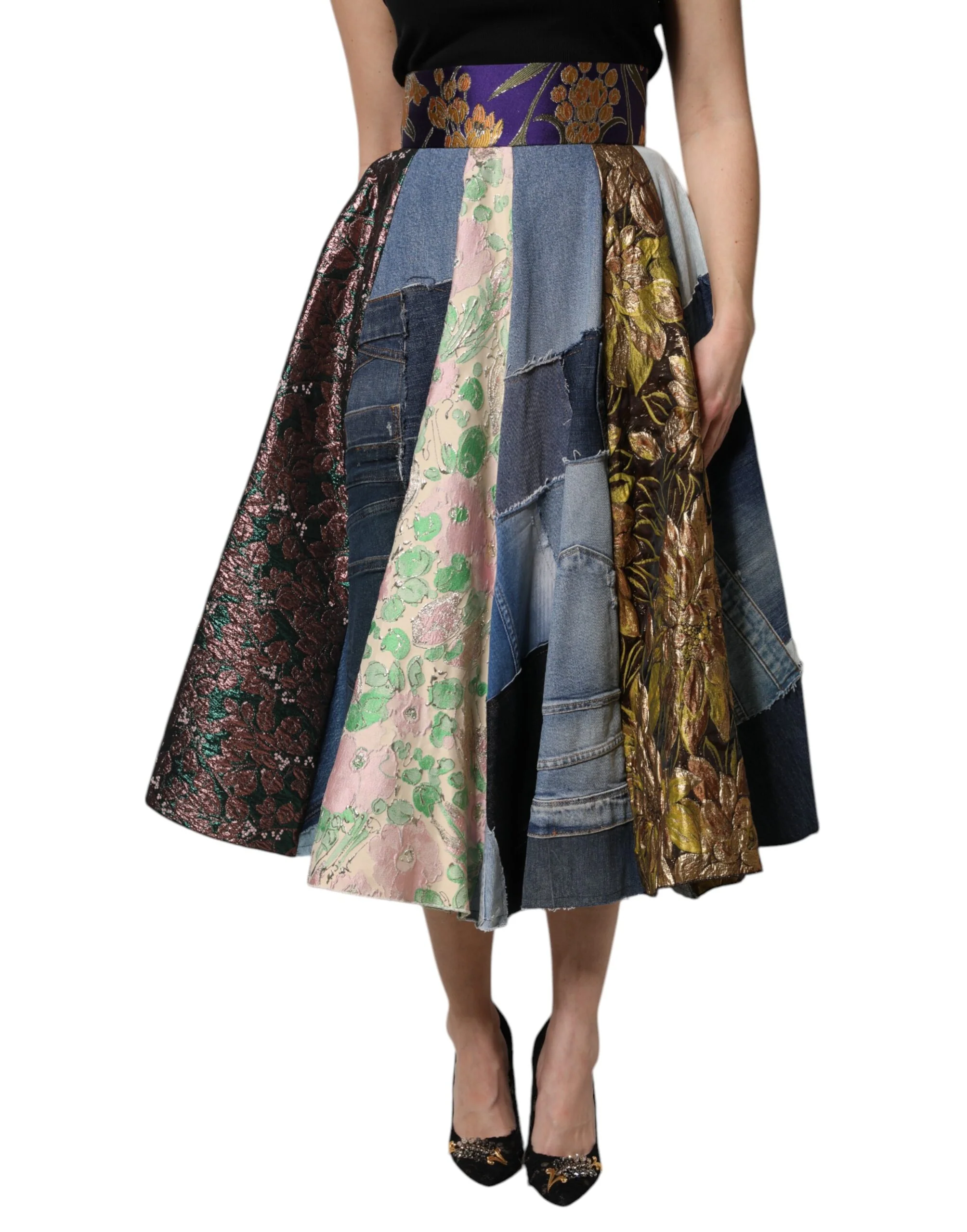 Dolce & Gabbana multi Patchwork High Waisted Midi Women's Skirt