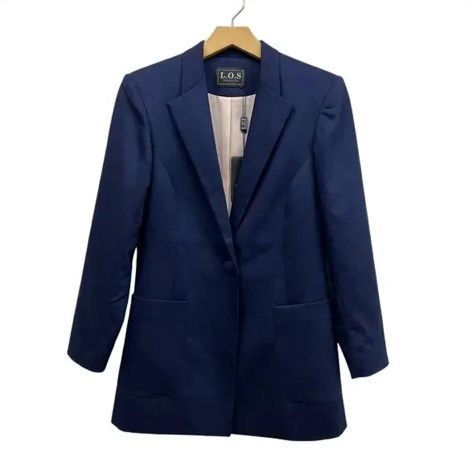 Single Button Wool Blend Classic Blazer In Navy