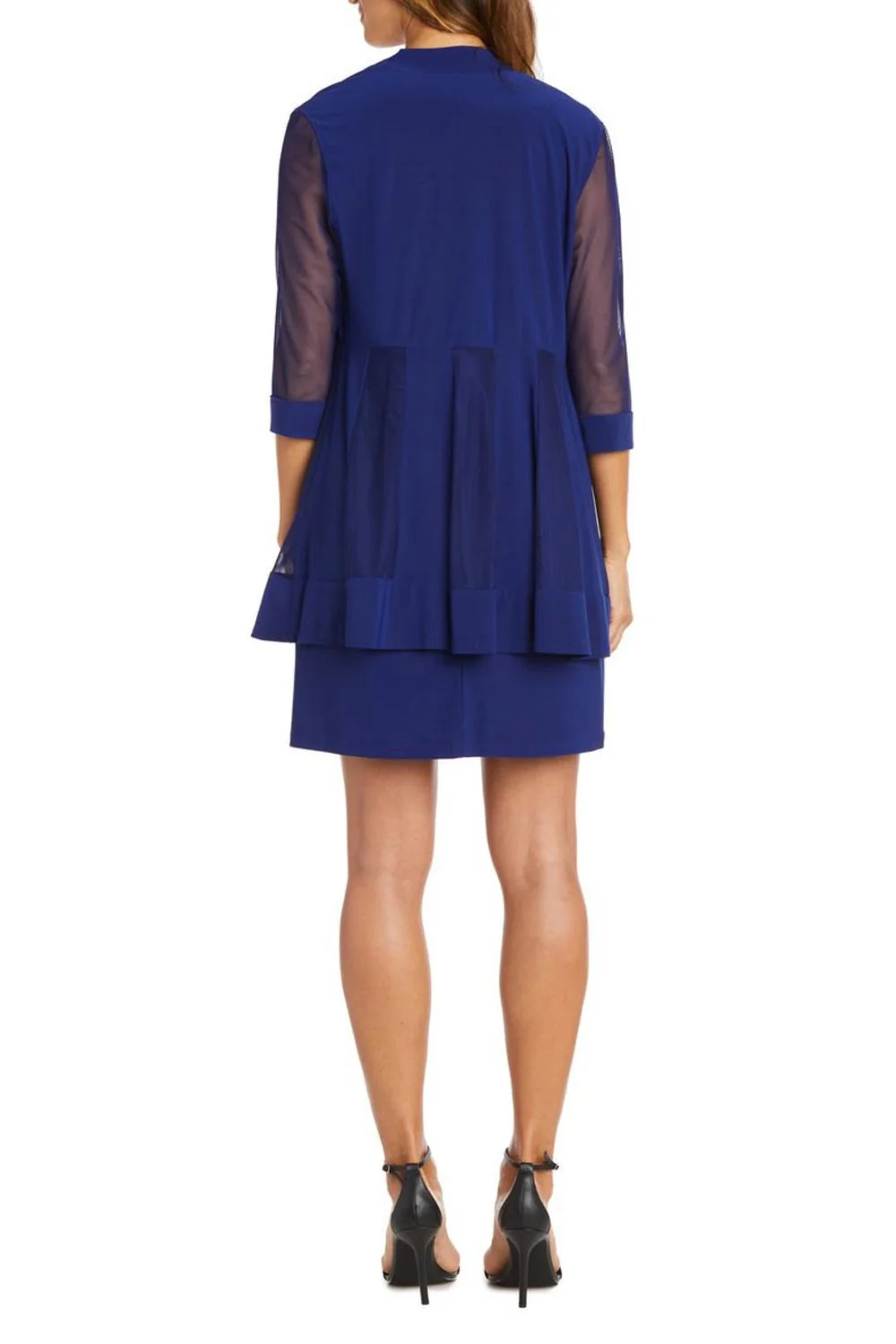 3/4 Sleeve Embellished Jacket & Dress Set In Royal