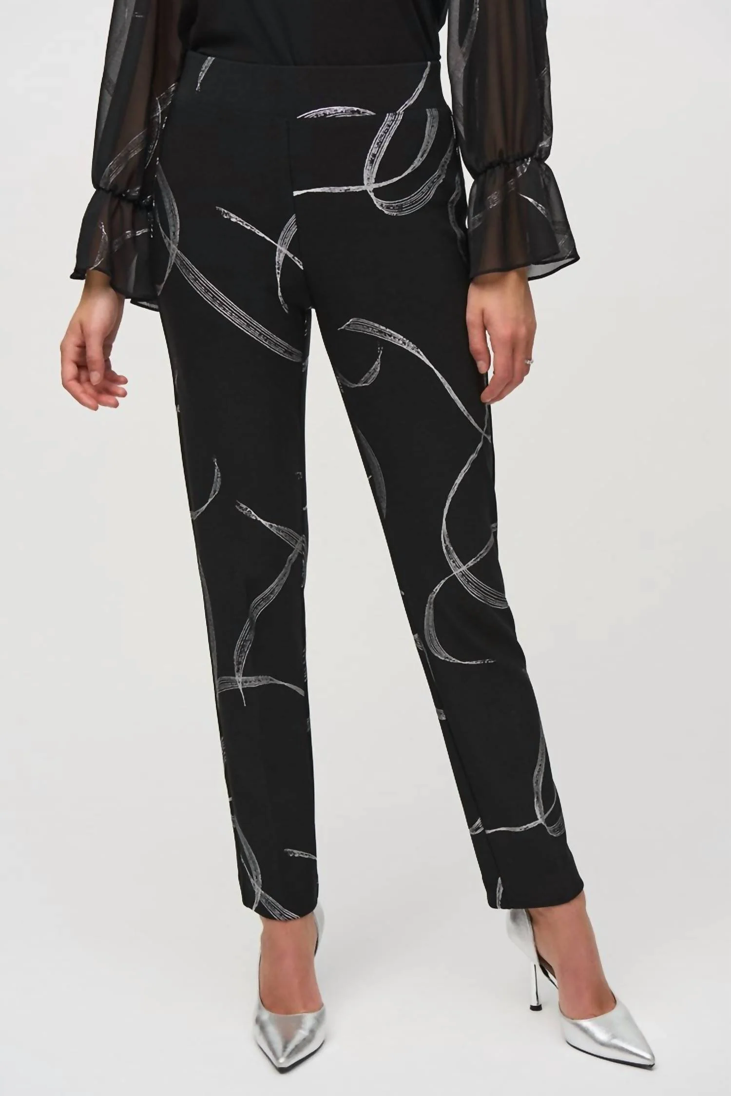 Ilky Knit Abstract Print Pull-On Pants In Black/silver
