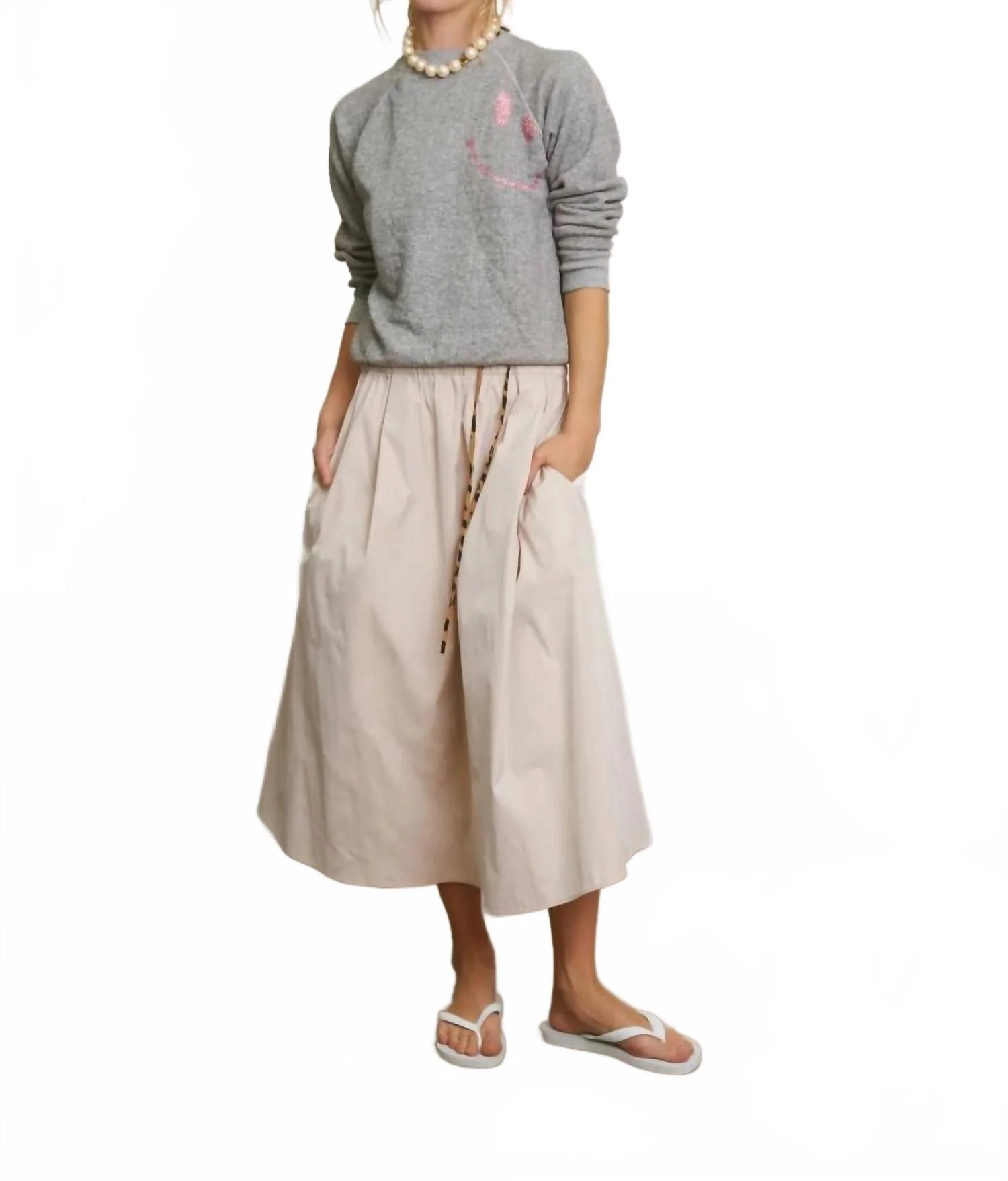 Le Taffeta Midi Skirt In Nude Pink