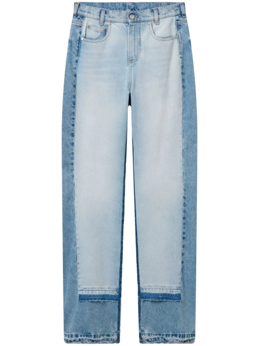 Two-Tone Straight Leg Jeans With Concealed Fly