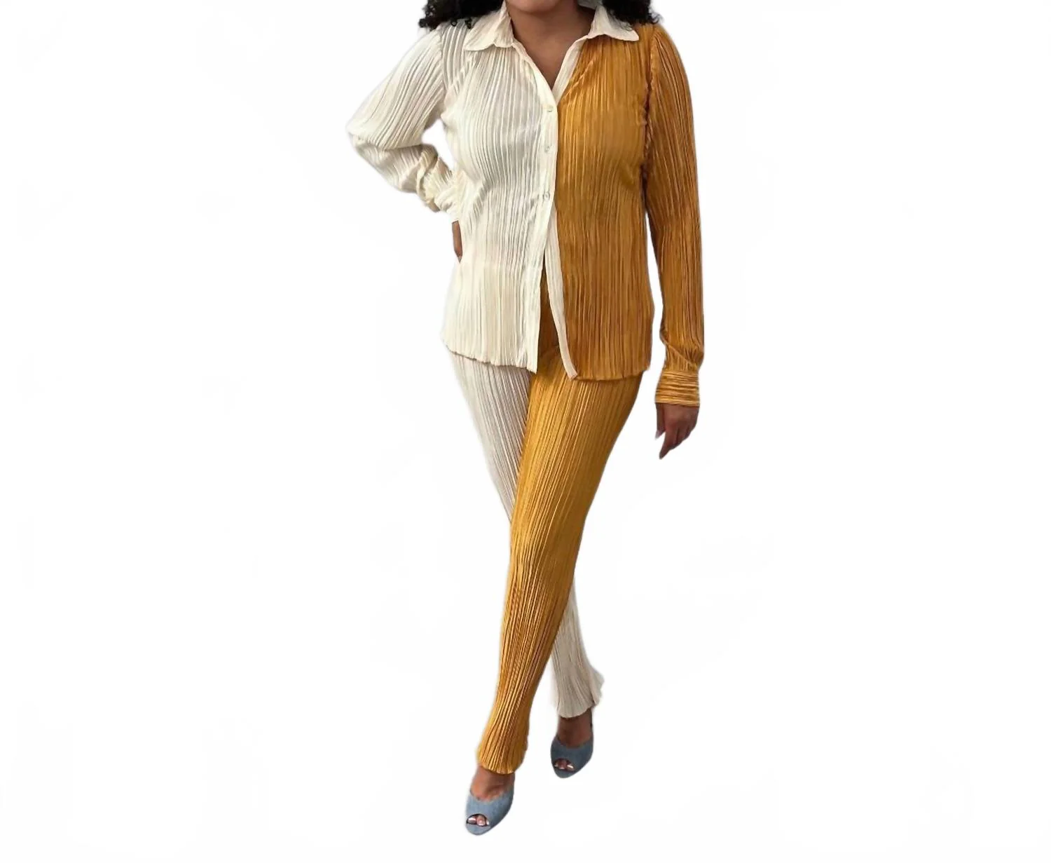 Caprice Color Block Set In Off-White / Mustard