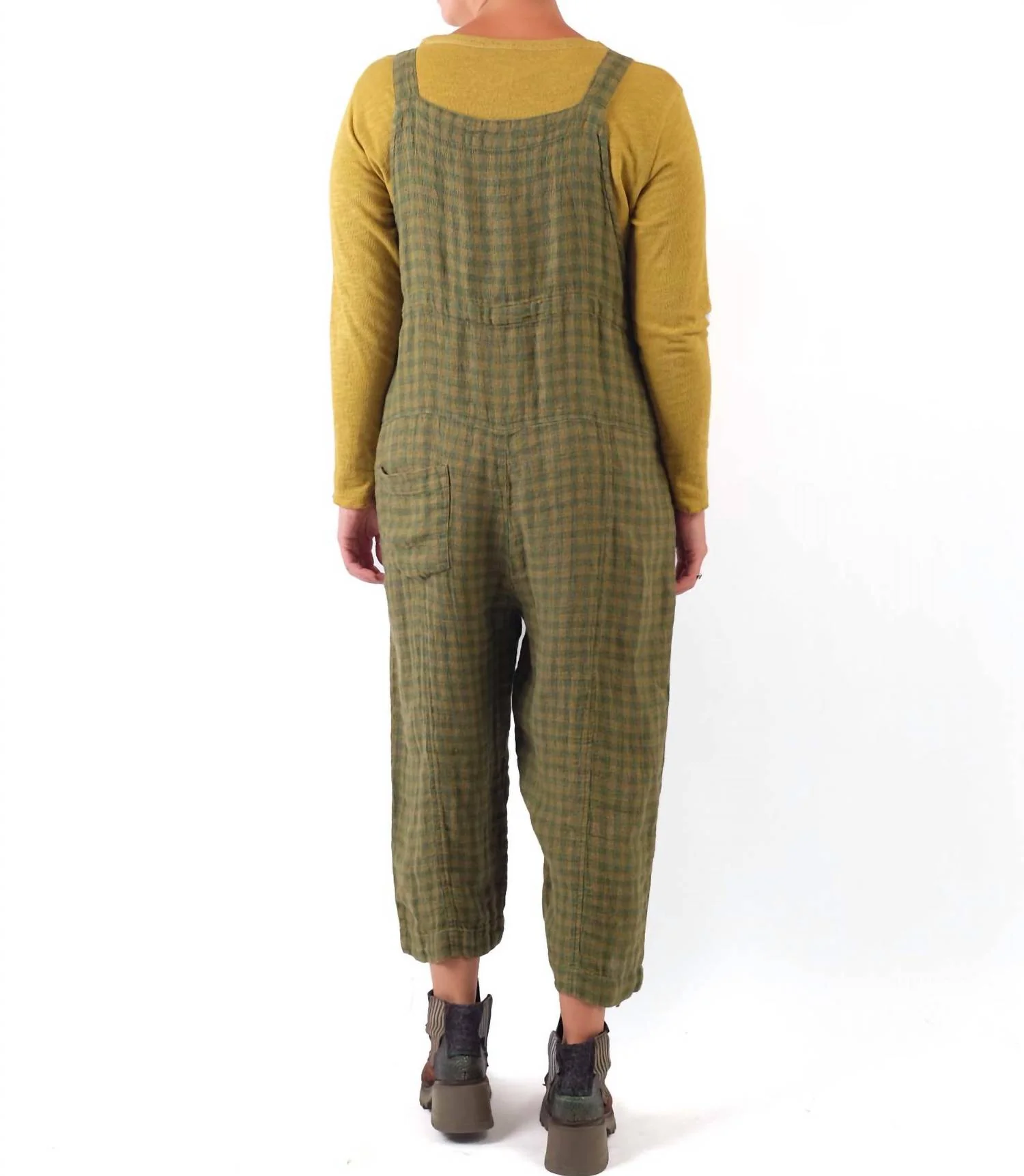 Linen Check Overalls In Green