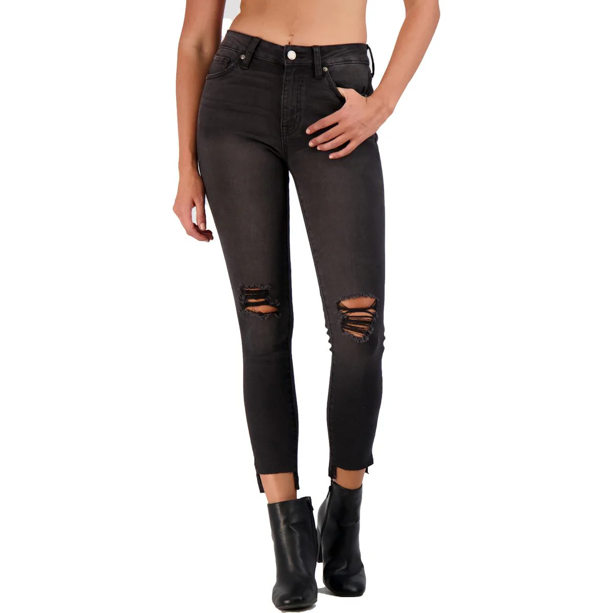 Womens High Rise Distressed Skinny Jeans