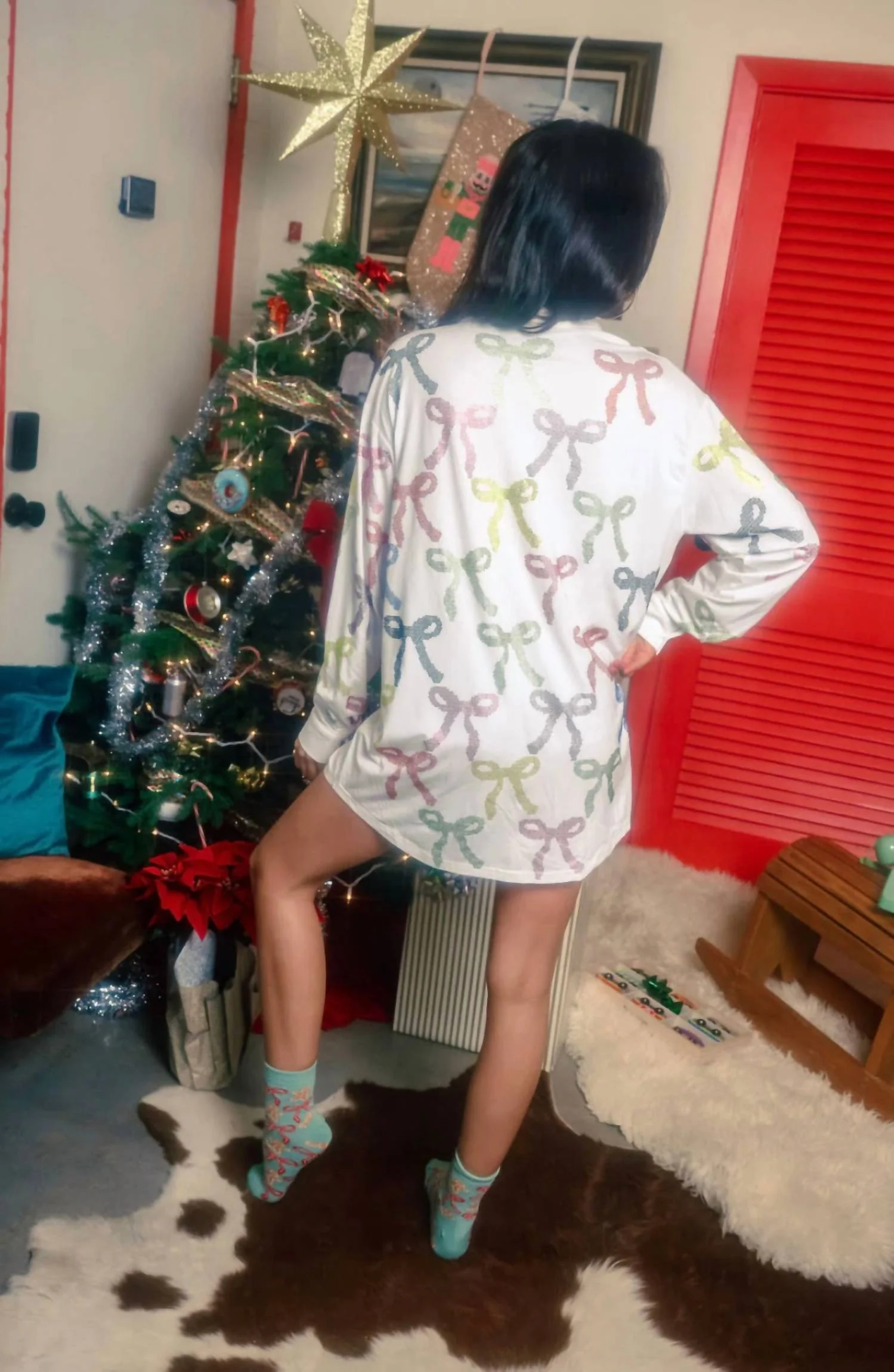 Multi Rhinestone Pajama Dress In White