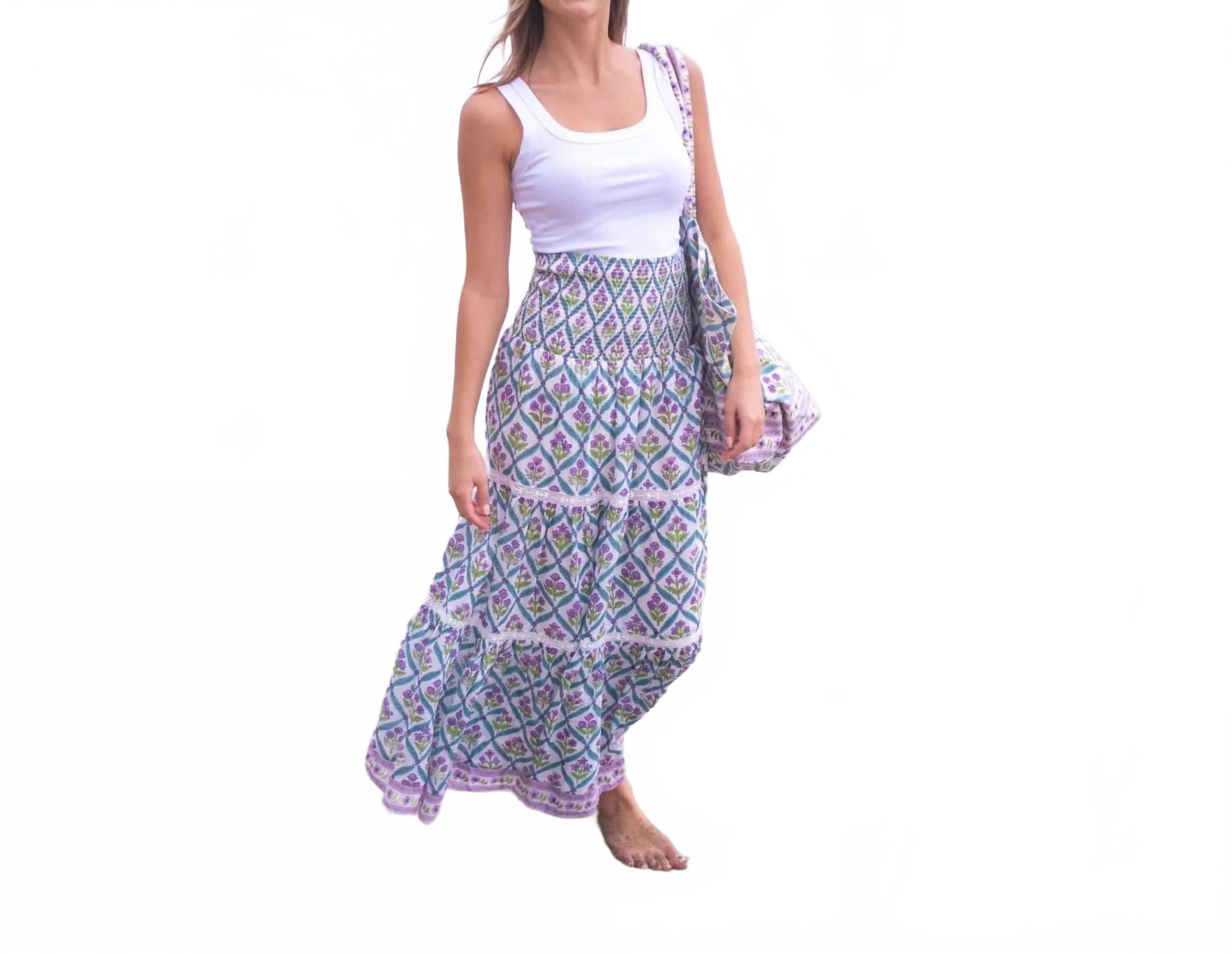 Mandy Maxi Skirt In Turquoise Purple Diamond