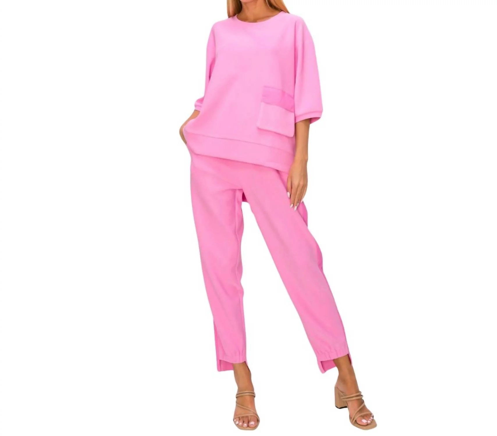 Katie And Karen Knit Crepe Set In Pink