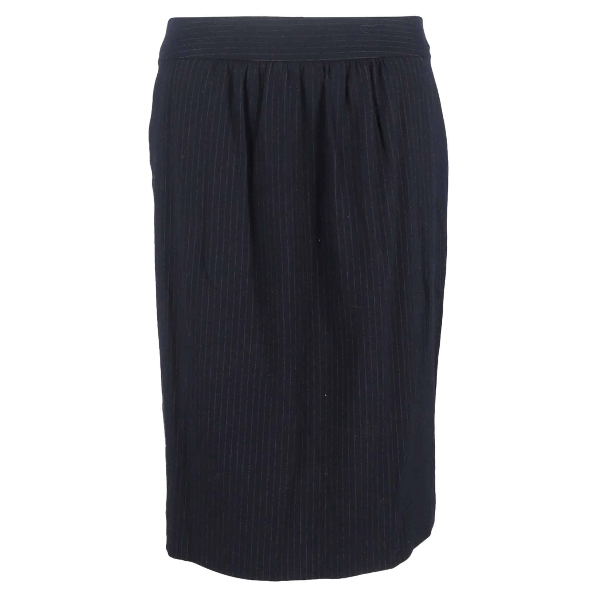 Max Mara Pinstripe Midi Pencil Skirt in Navy Blue Wool